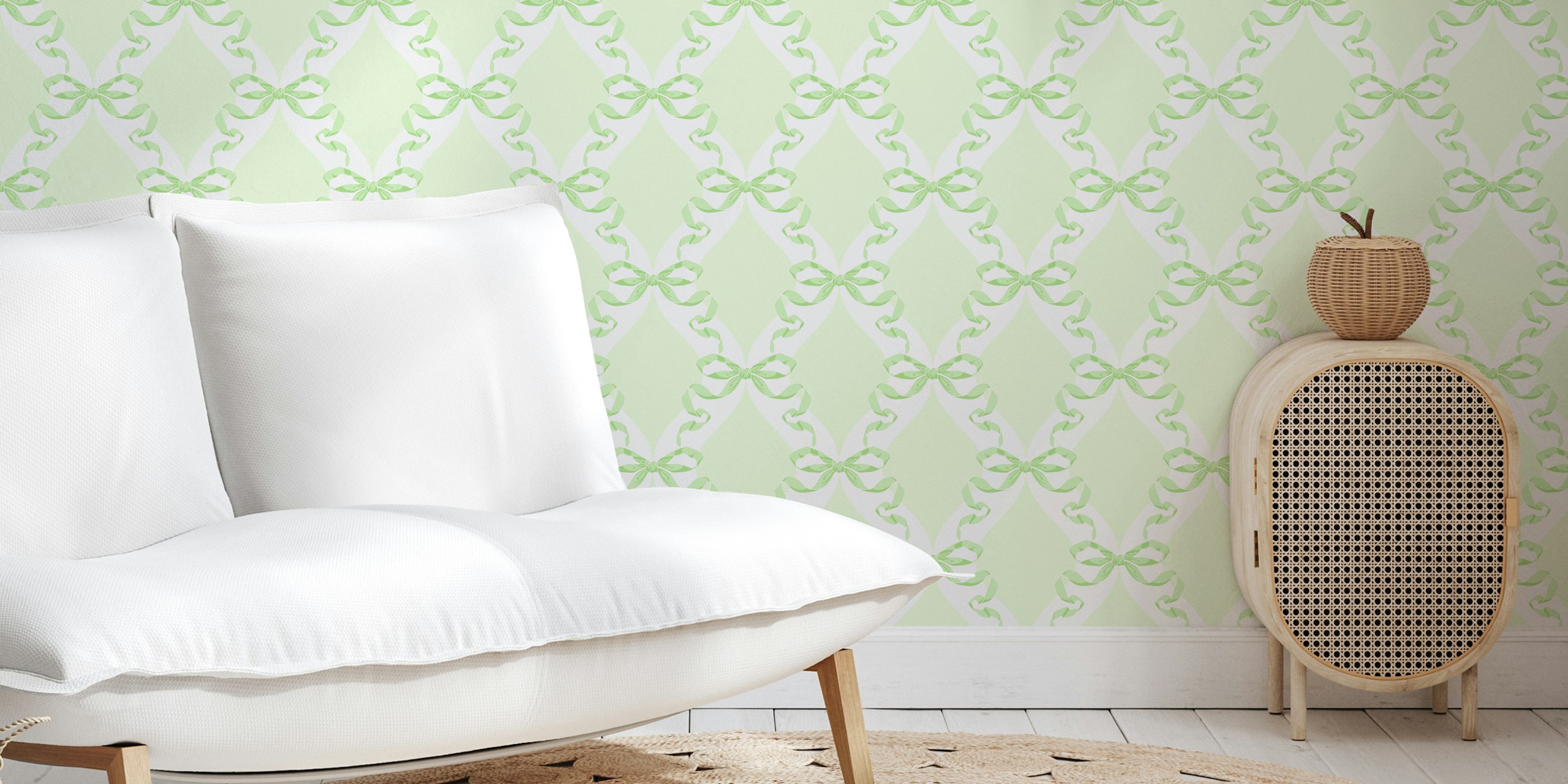Soft Green Tea Ribbons Tapete in einem Raum