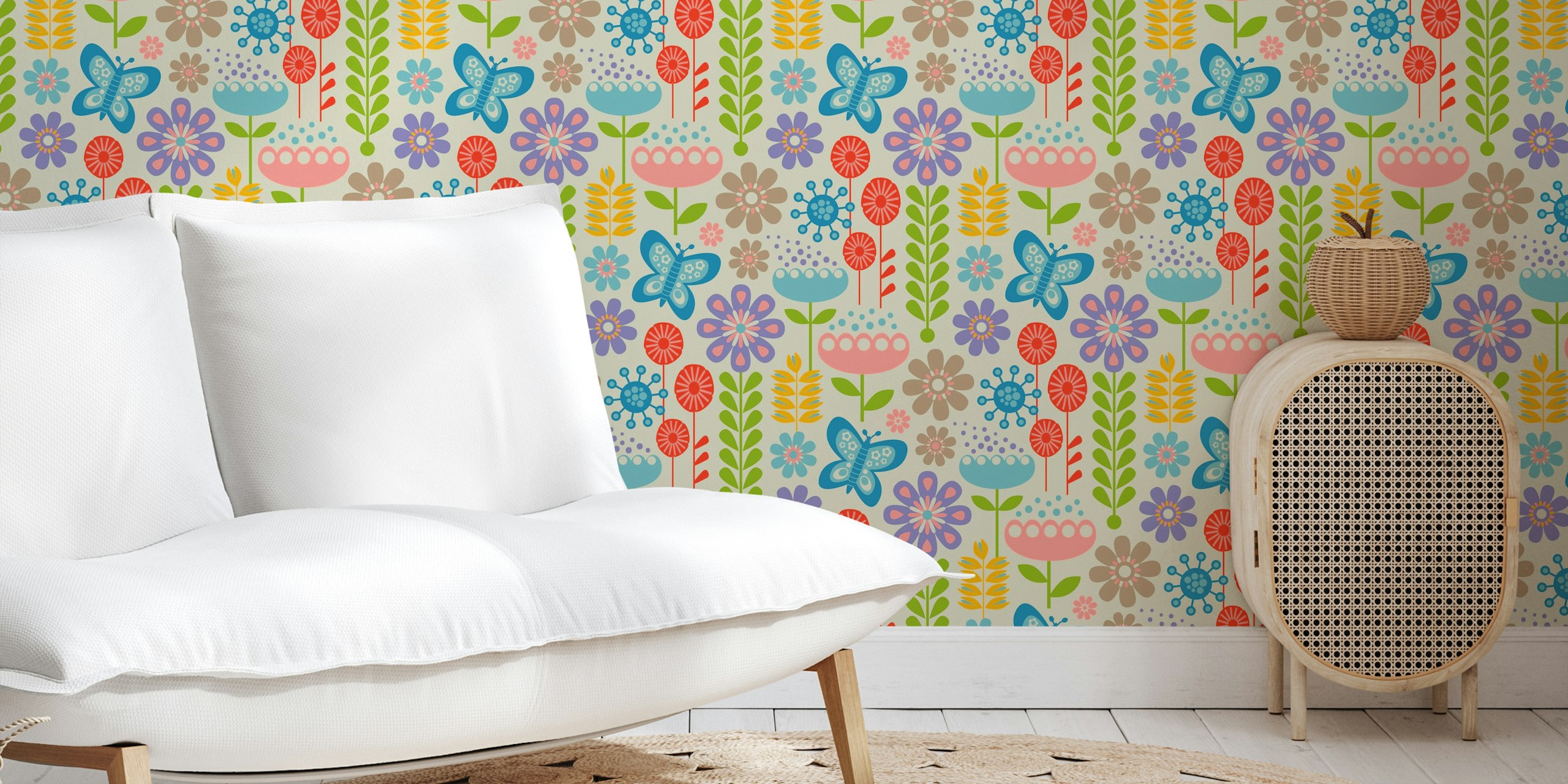 Sunny Side Retro Scandi Floral tapetdesign
