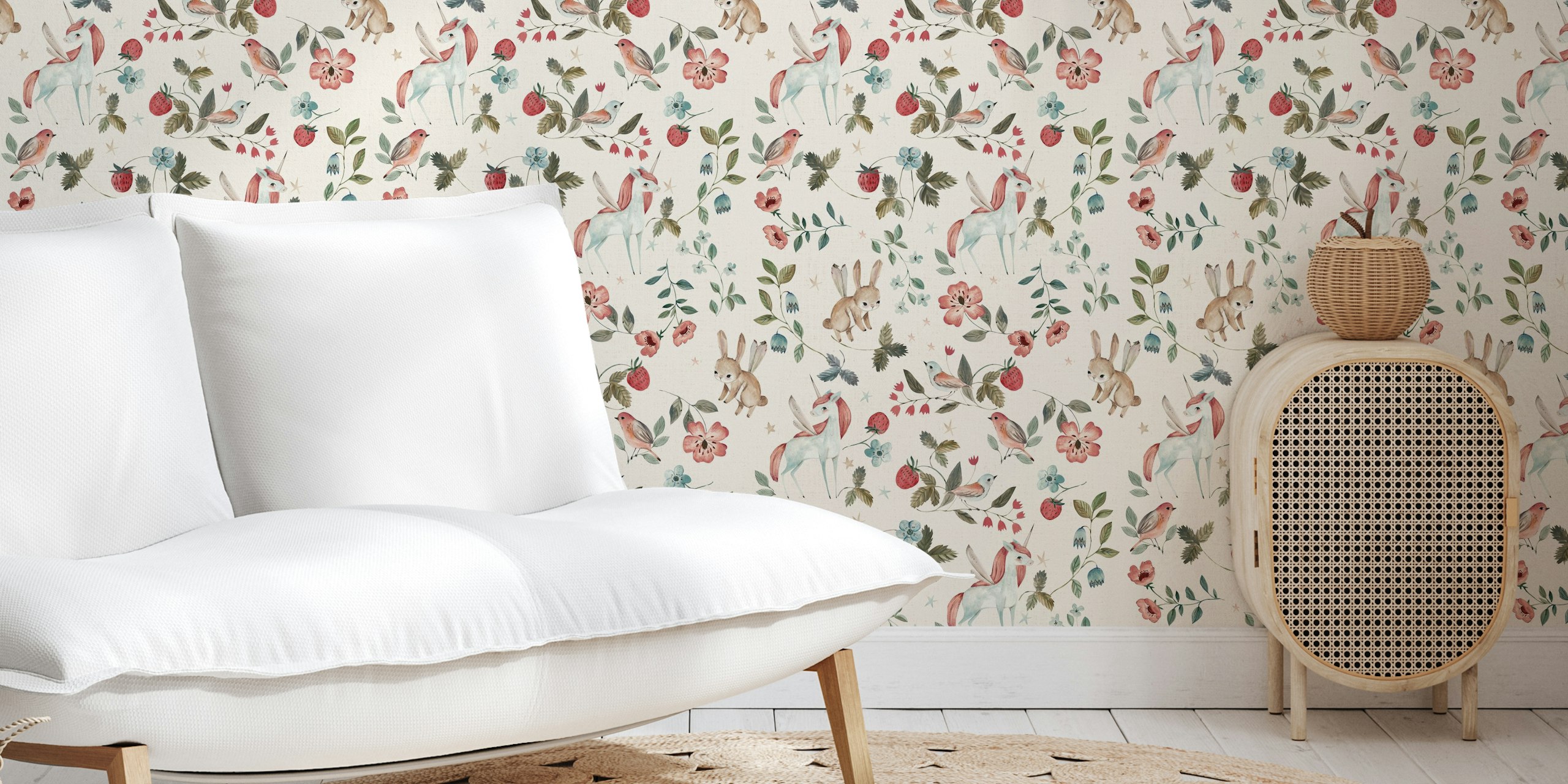 Fairytale unicorn wallpaper viihtyisässä huoneessa