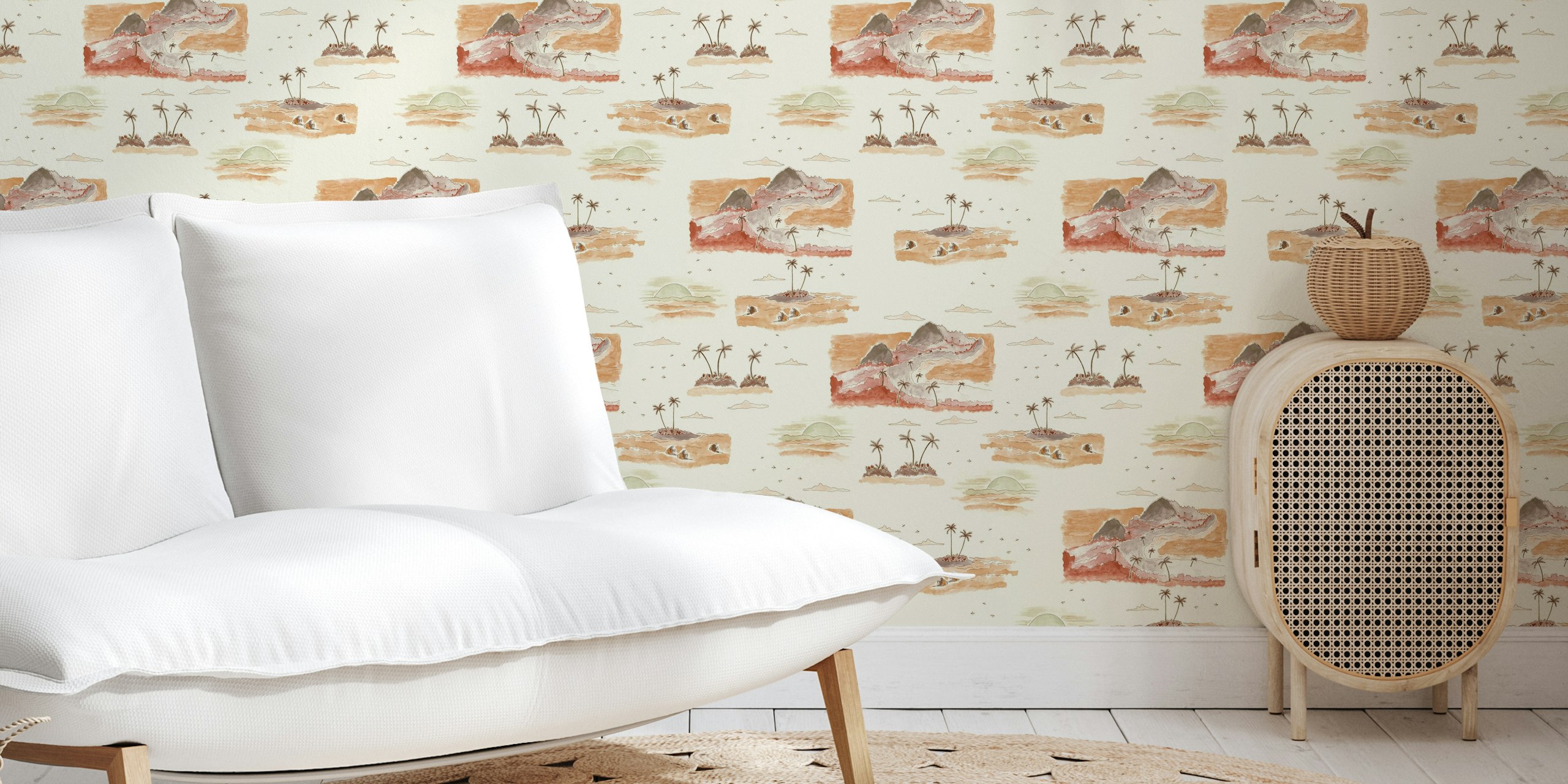 Tropical Escape Sunset Island Bliss wallpaper in a room