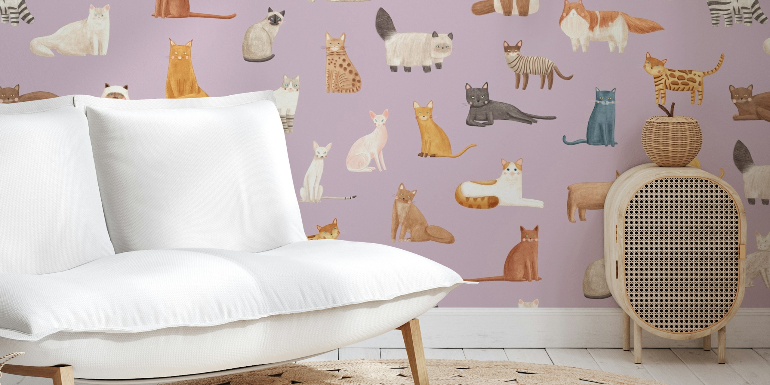 Lively Cats on Soft Purple tapet