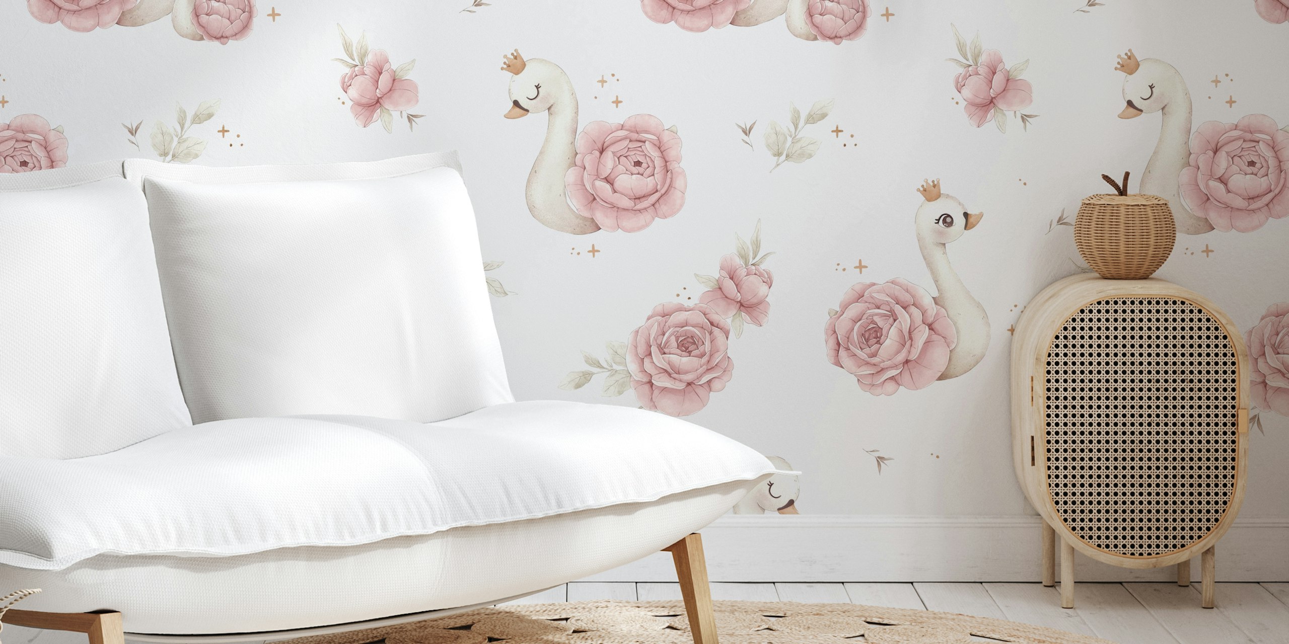 Peony Swan wallpaper pattern in a room