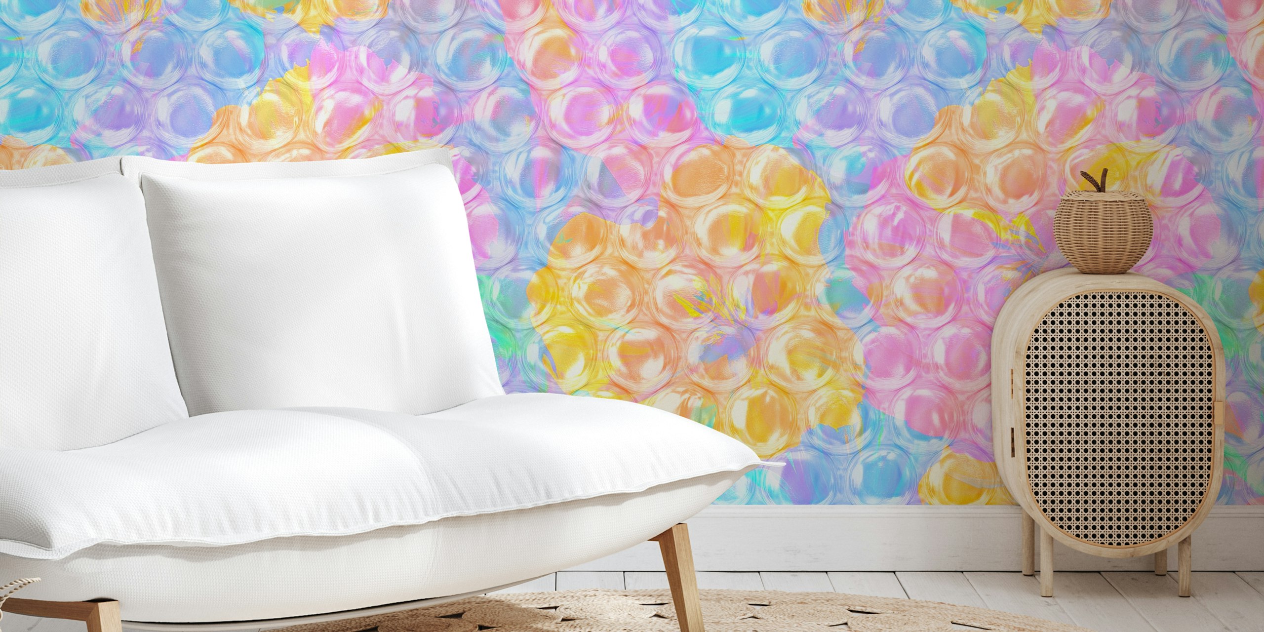 Colorful bubble flowers in pastel tones wallpaper