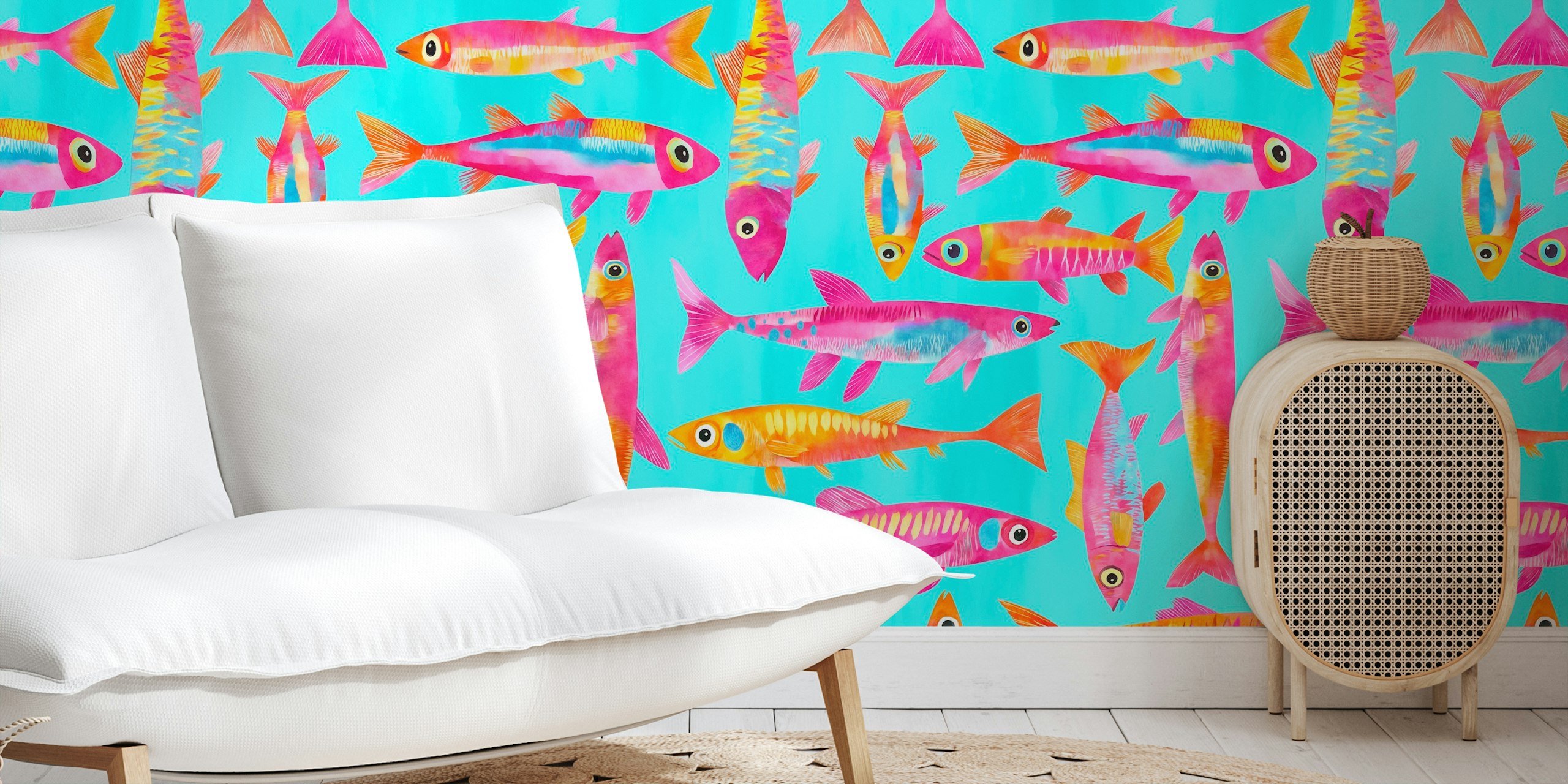 Funky Fish Parade Tapete in einem Raum