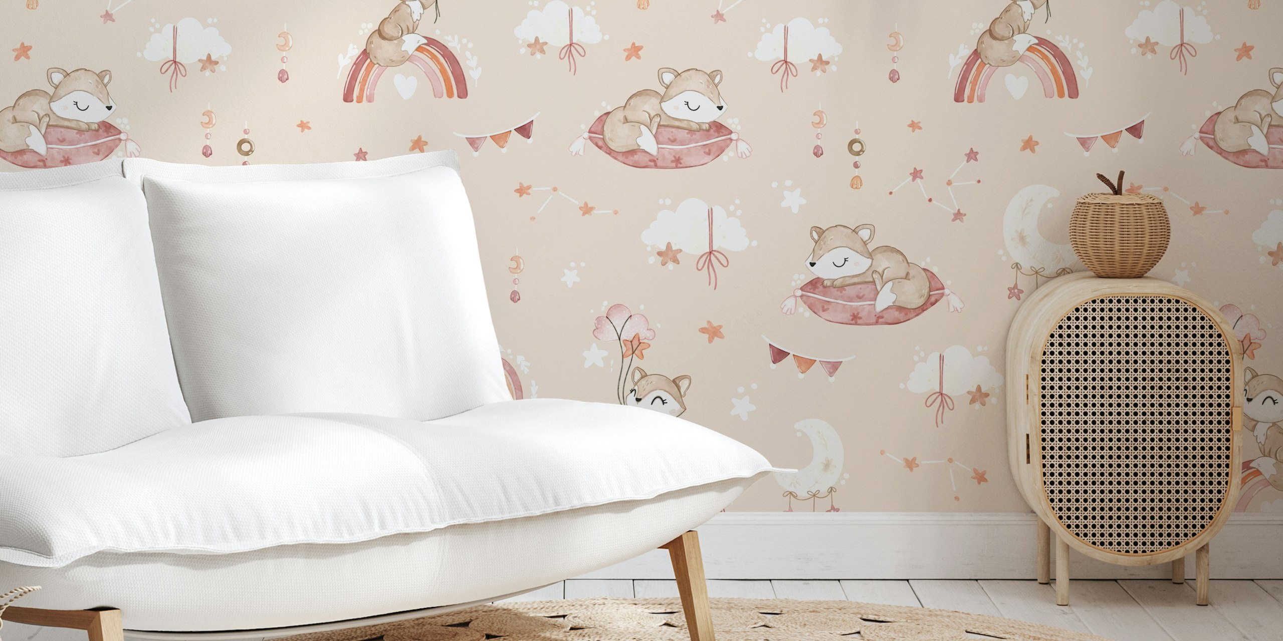 Tapeta Boho Fox beige wyświetlona w pomieszczeniu