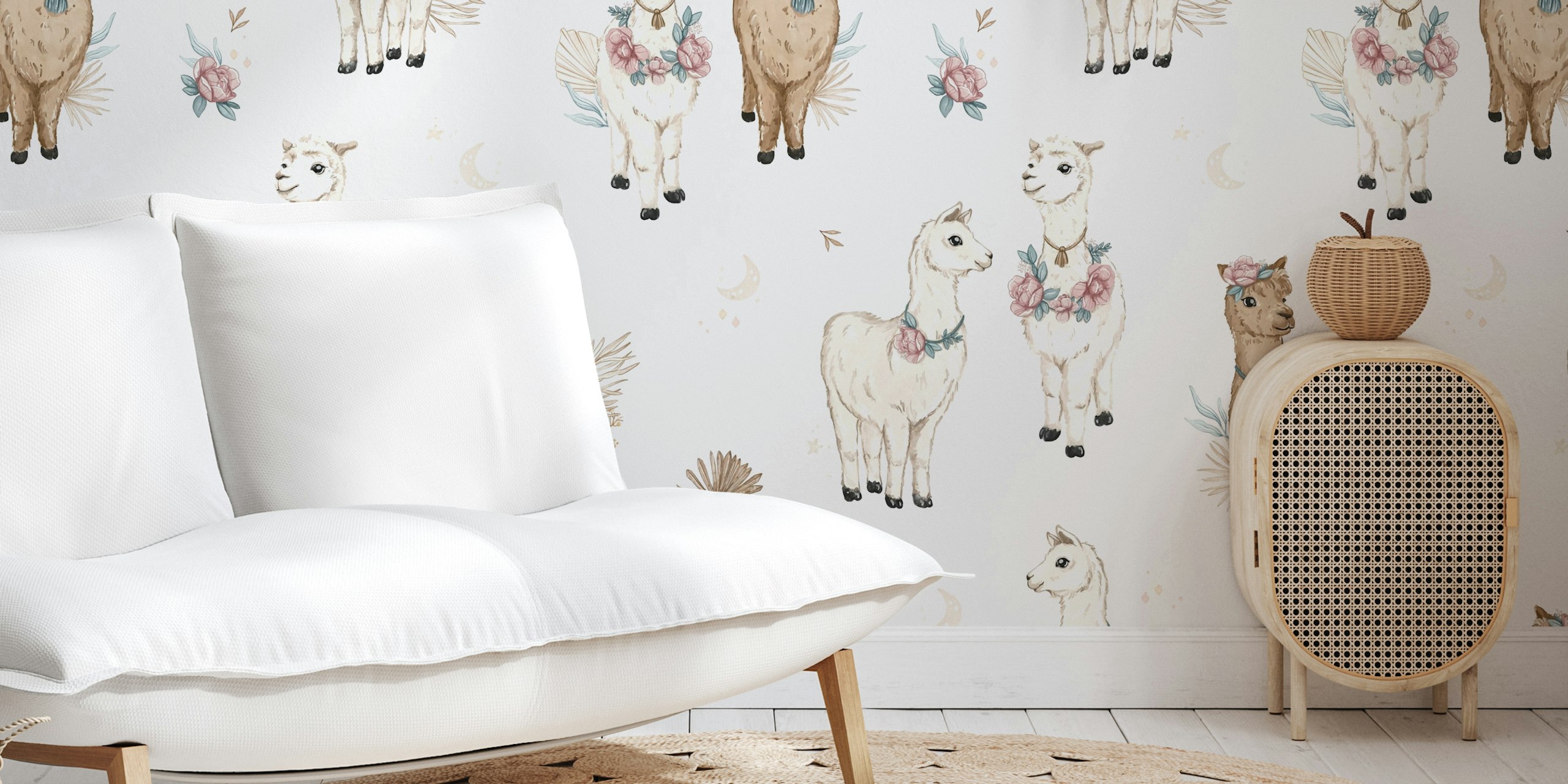 Boho Alpaca tapetmönster i ett rum