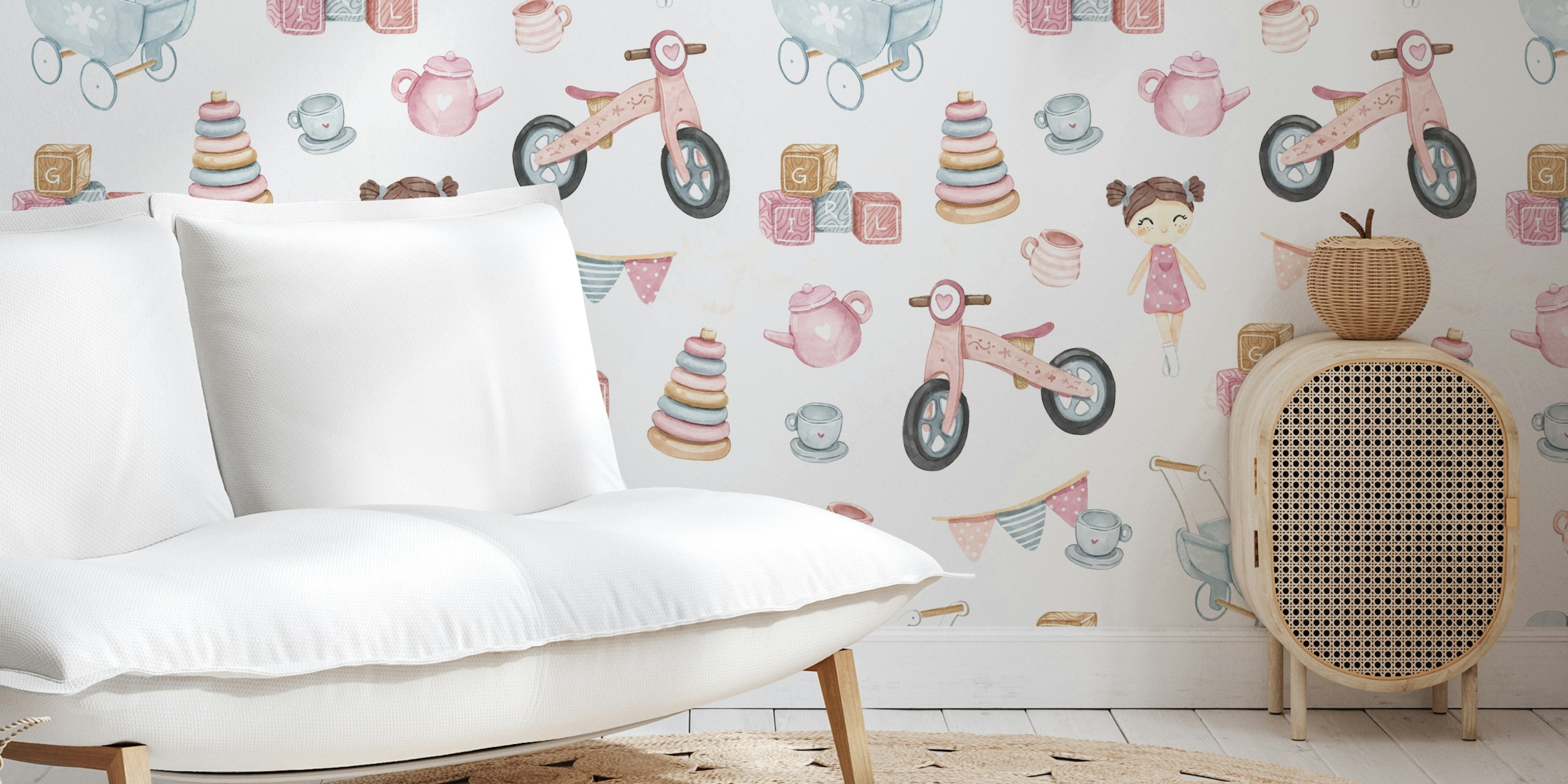 Retro Girls' World wallpaper design in a room