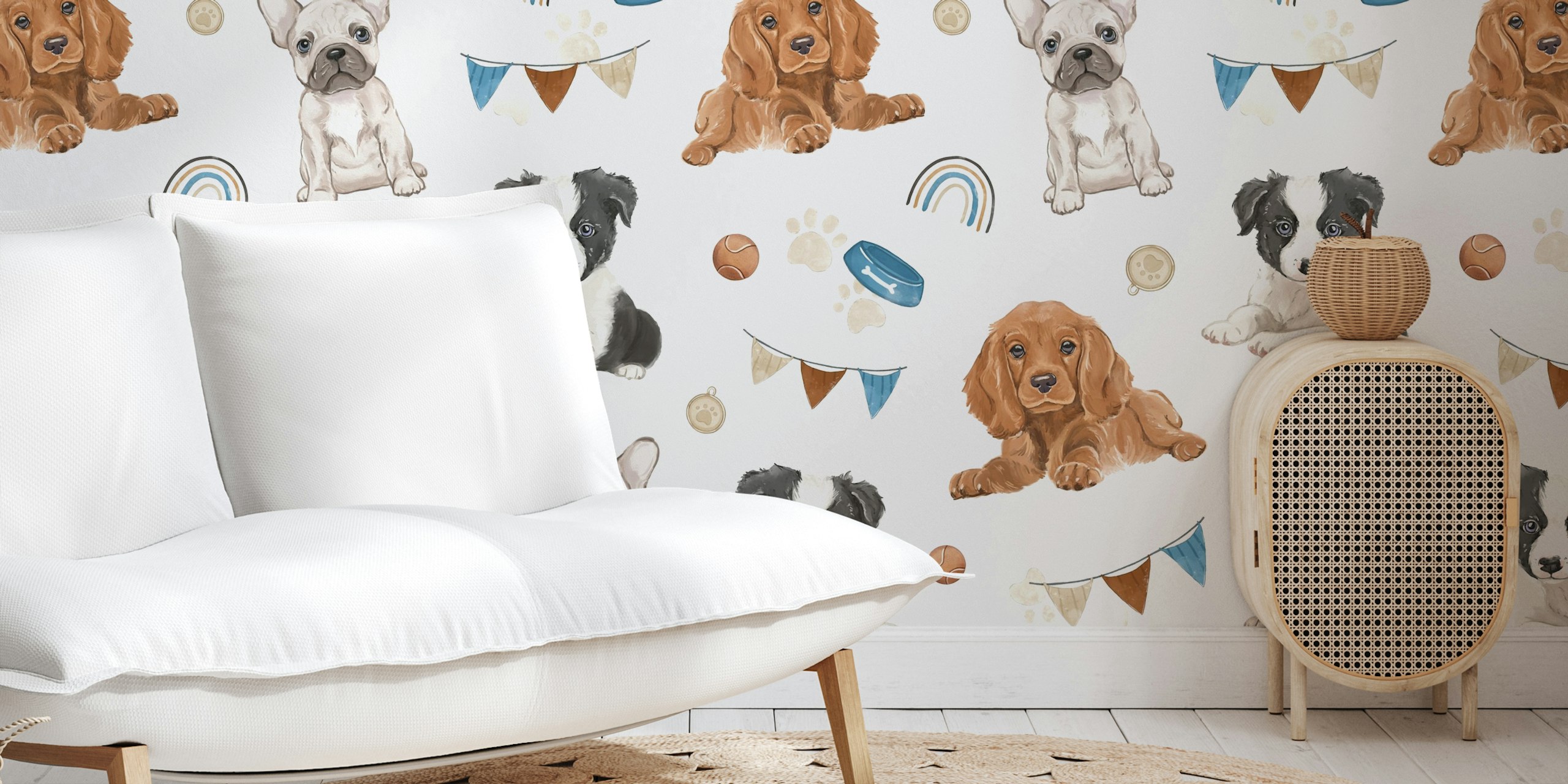 Diseño de papel pintado Pawesome Pups en una habitación