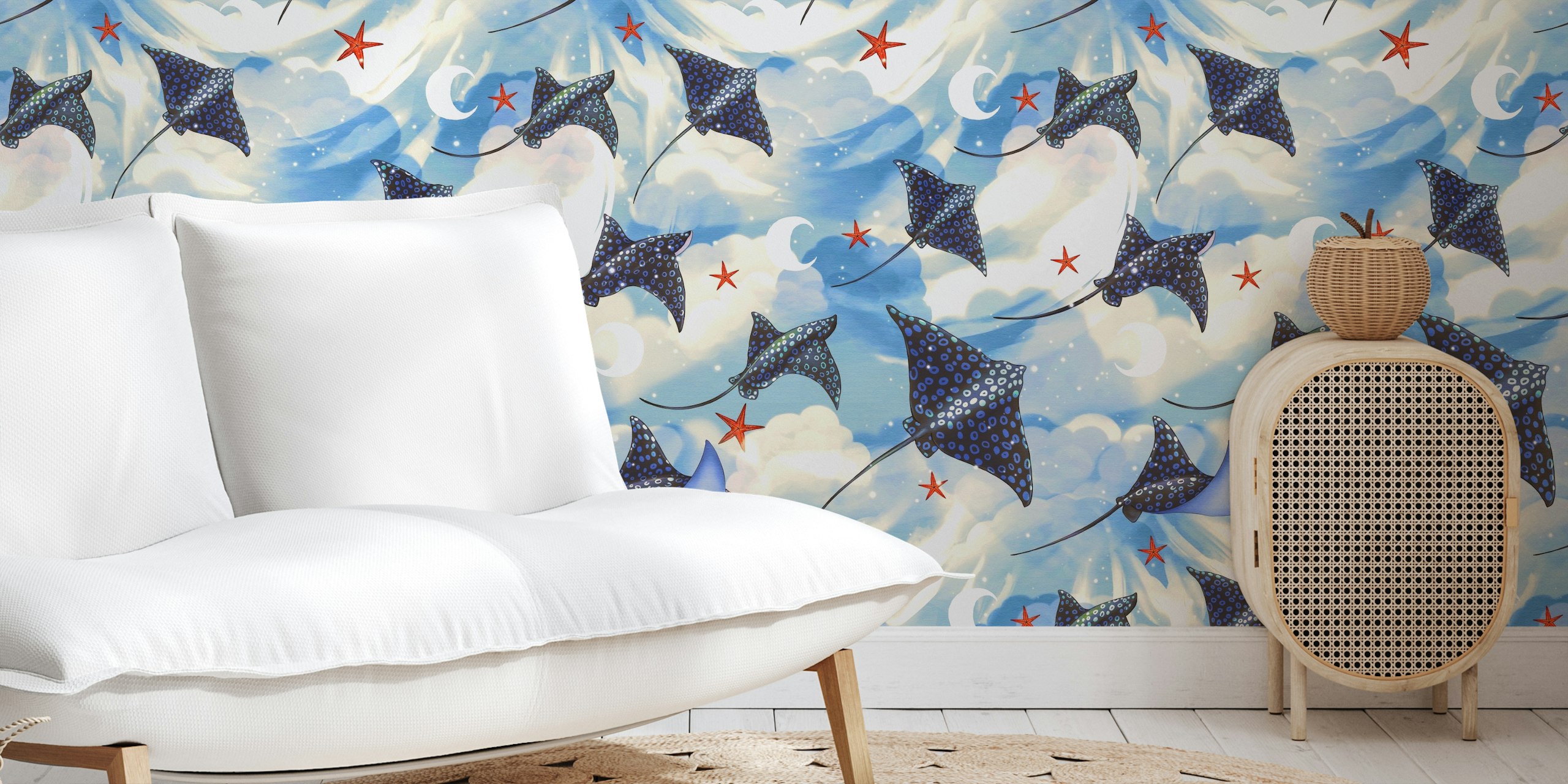 Papel pintado Underwater Sky Dance en configuración de habitación
