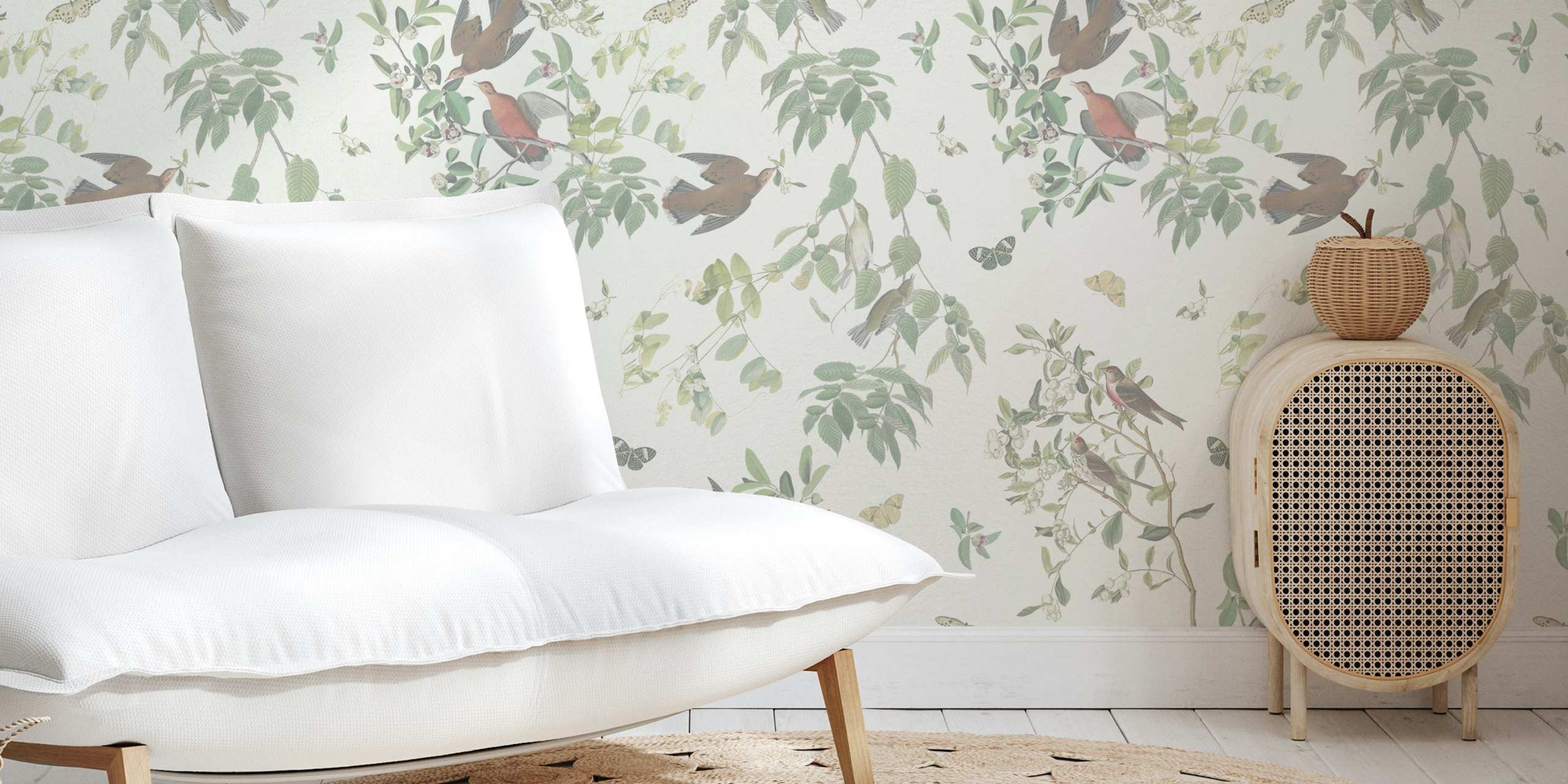 Wings and Flora Charm Fade papel pintado en una habitación