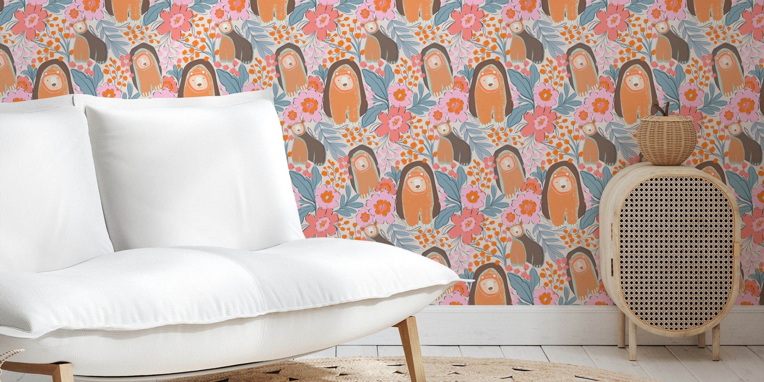 Bear and Blossom Dance Tapetenmuster