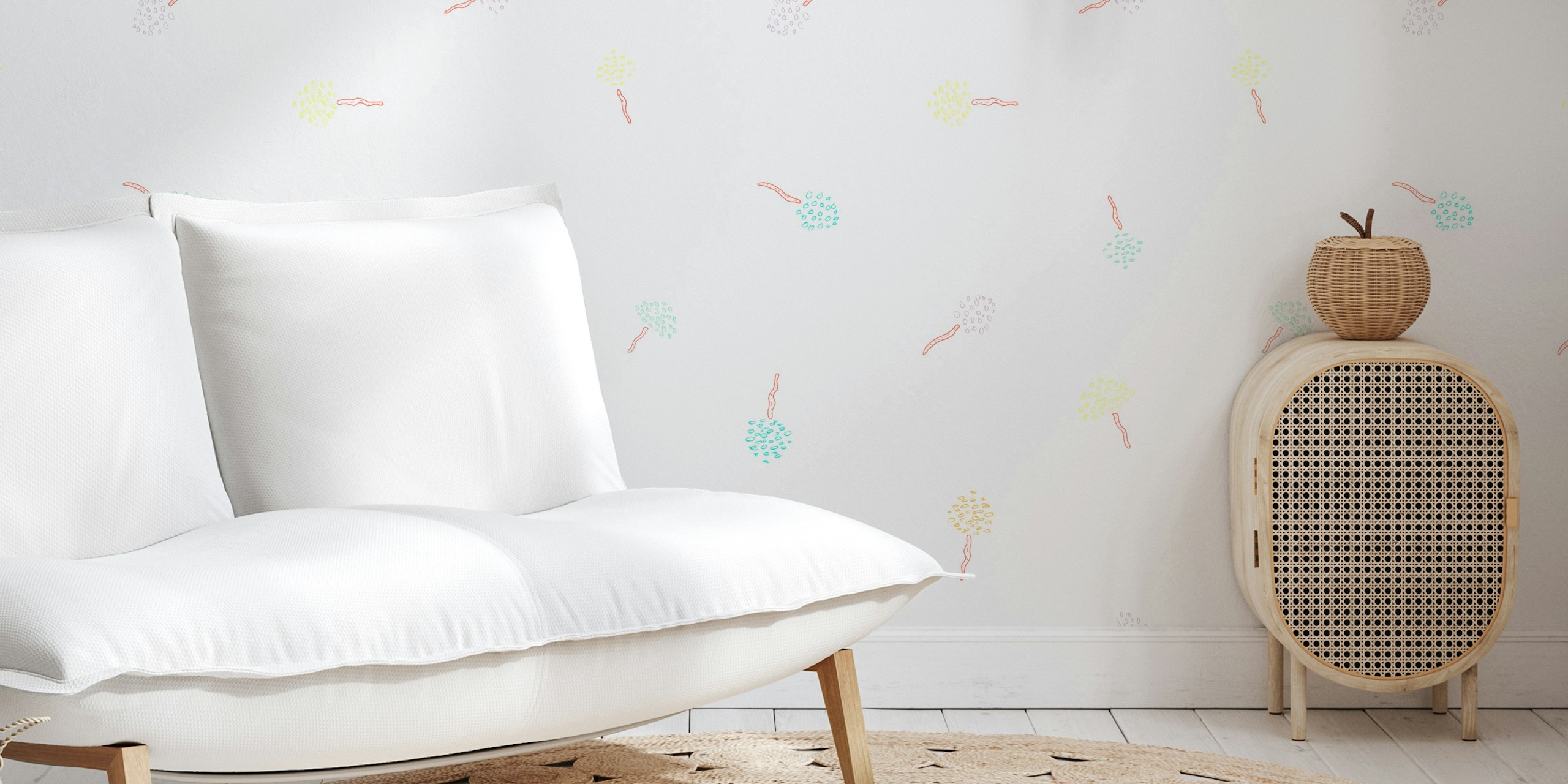 Pastel floral patterns on light grey background wallpaper