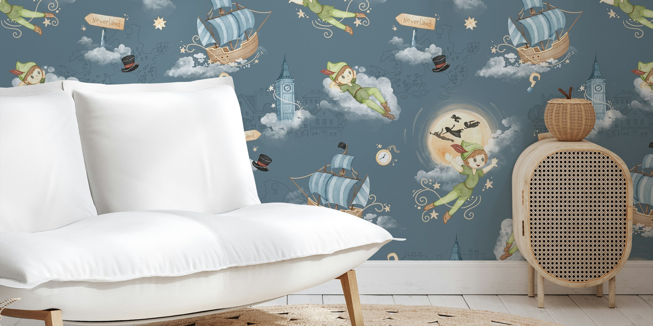 Peter Pan Neverland-behang in een kamer