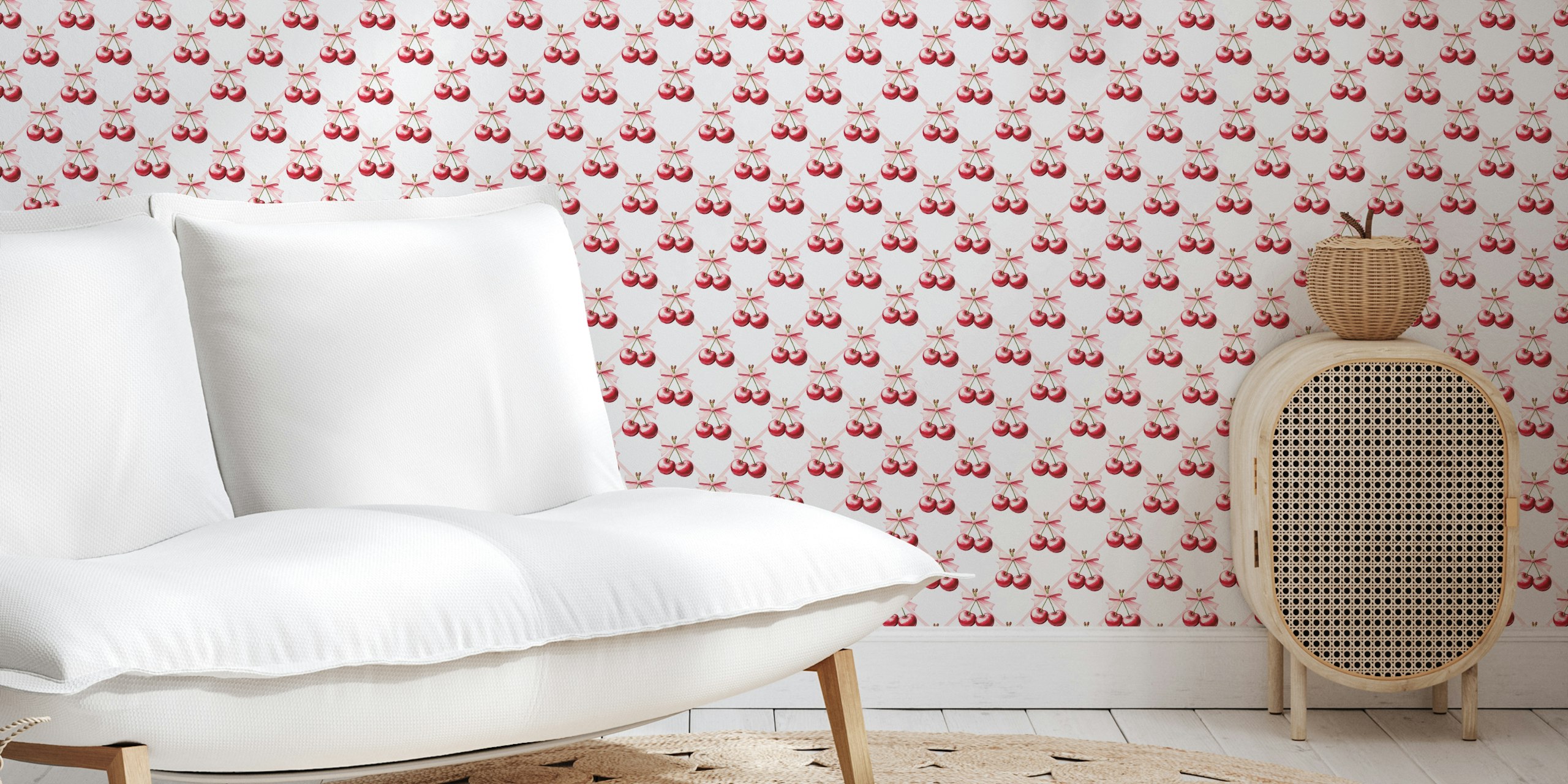 Pink cherry bows with ribbons pattern wallpaper