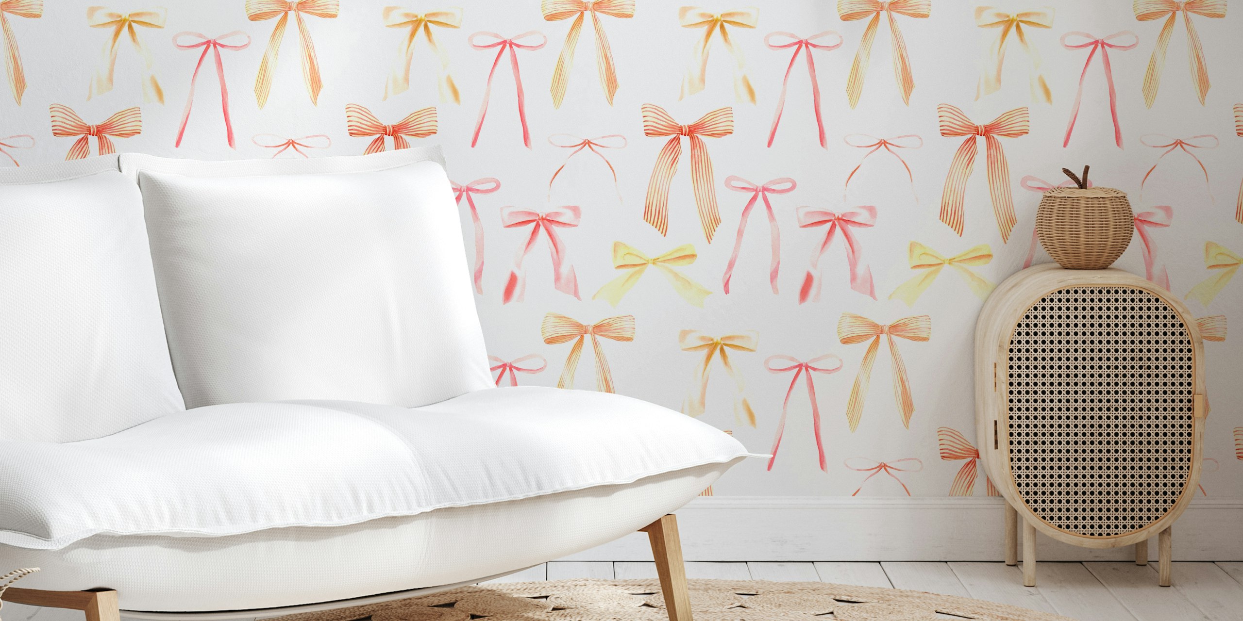 Chic pink and yellow watercolor bows wallpaper