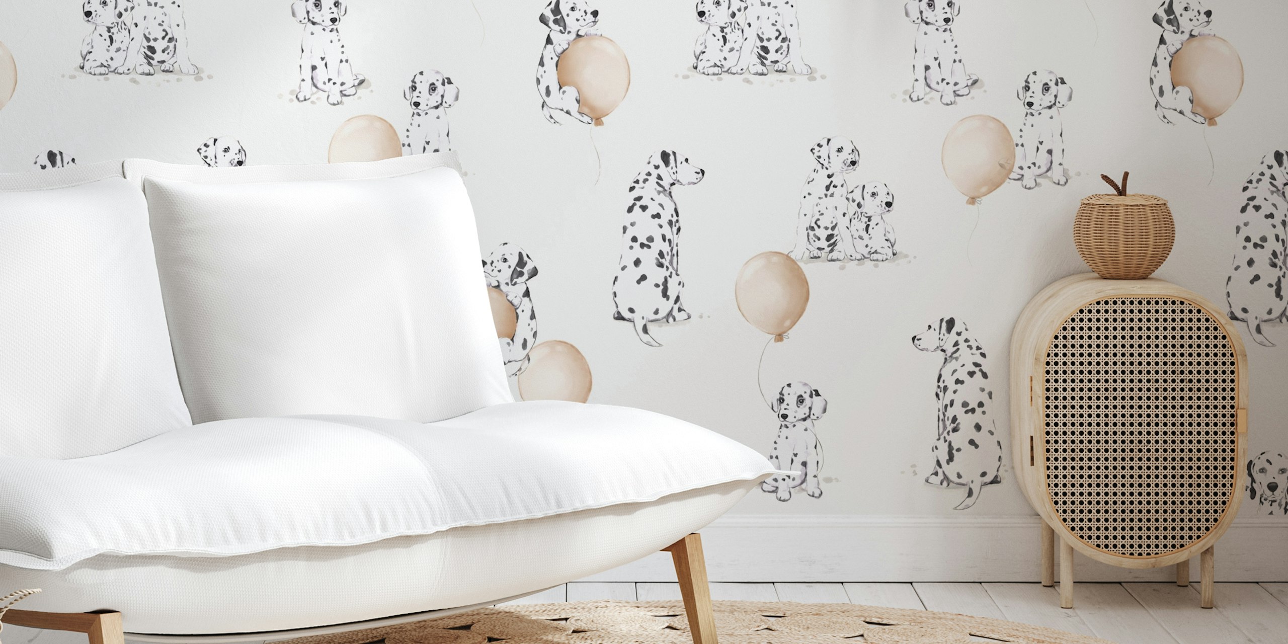 Beige wallpaper with Dalmatians pattern in a room