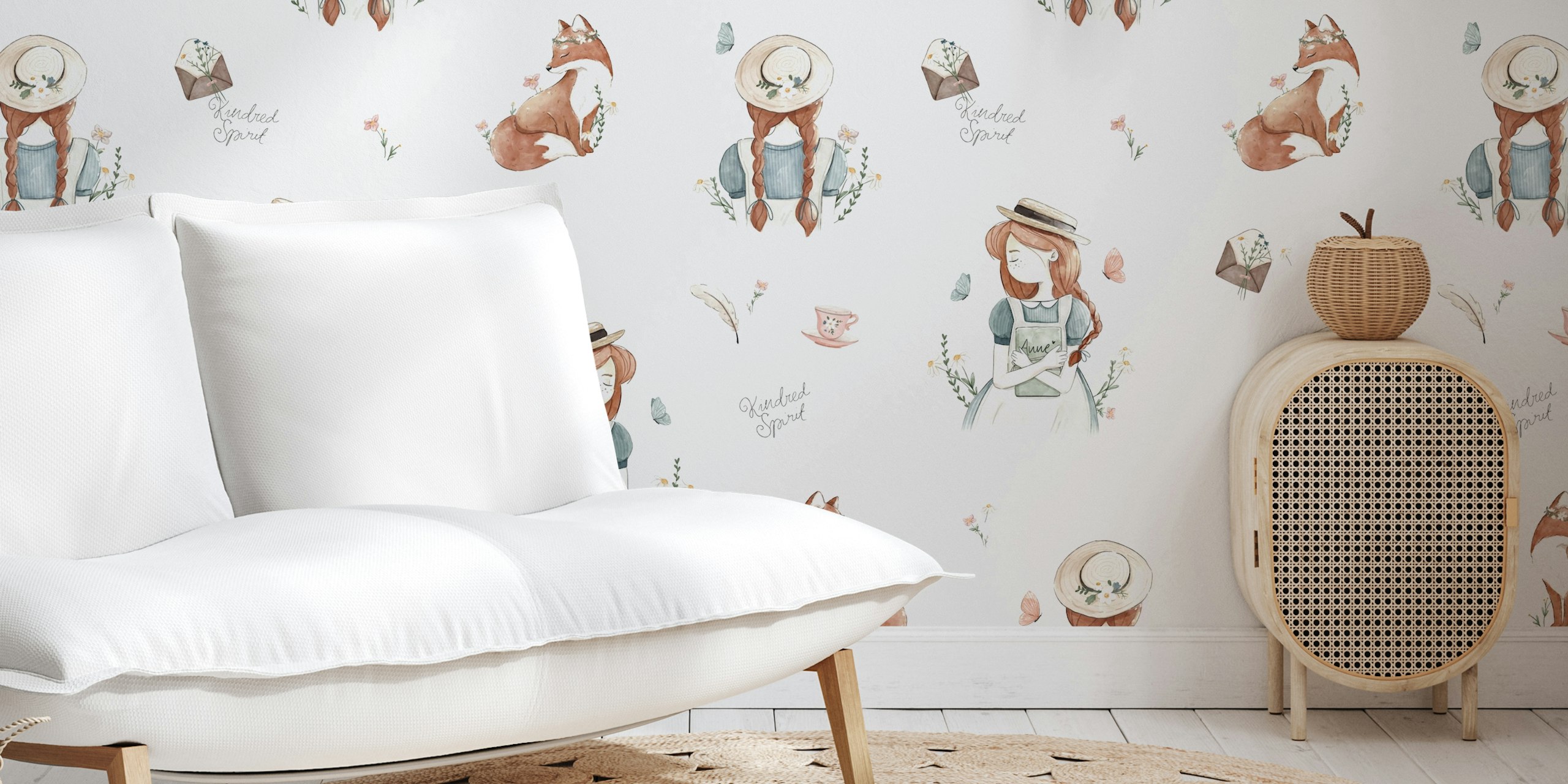 Anne - padrão de papel de parede branco com uma menina