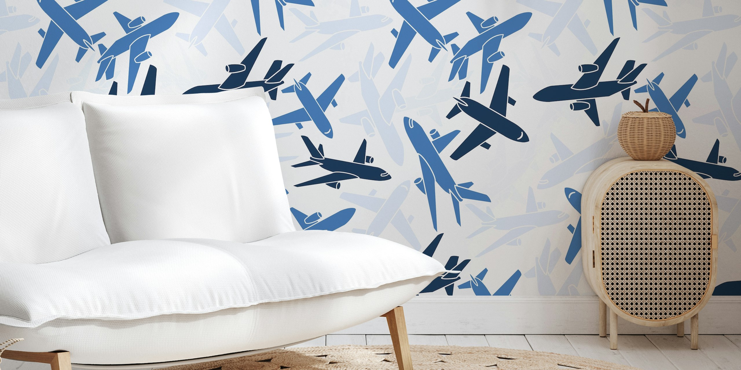 Blue Airplane Camo wallpaper in a room