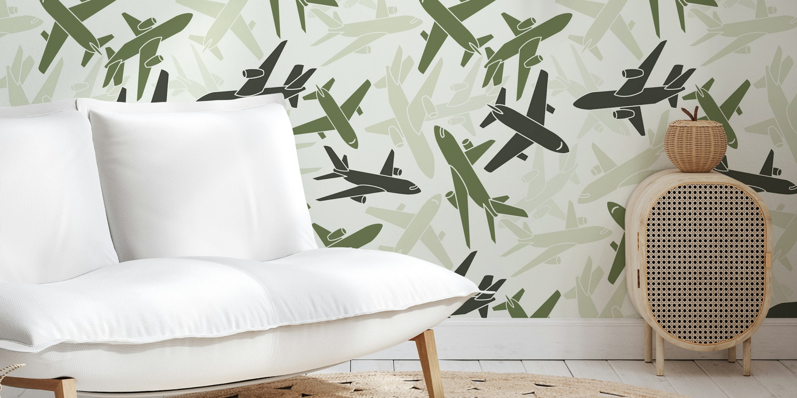 Green Airplane Camo wallpaper in a room