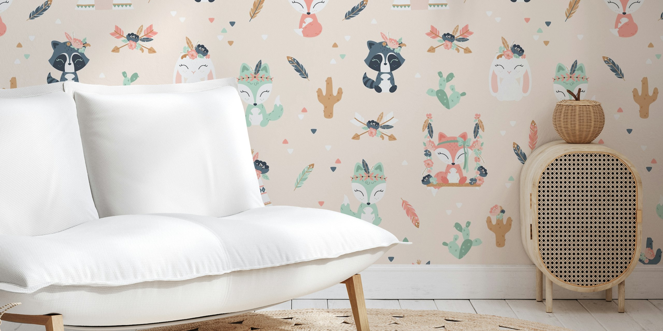 Bohemian Friends animal wallpaper in a room