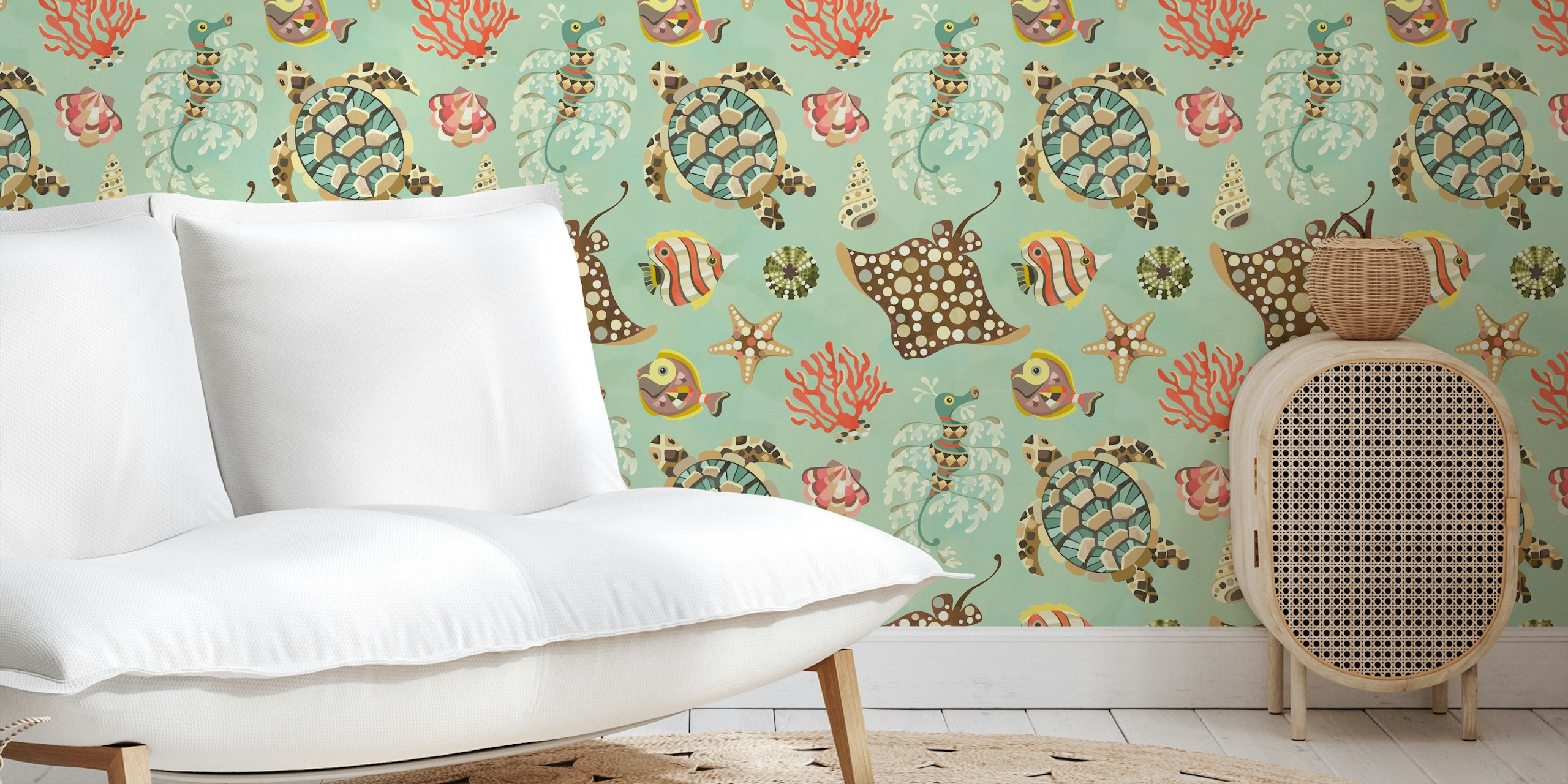 Whimsical coral reef tapet i et rom