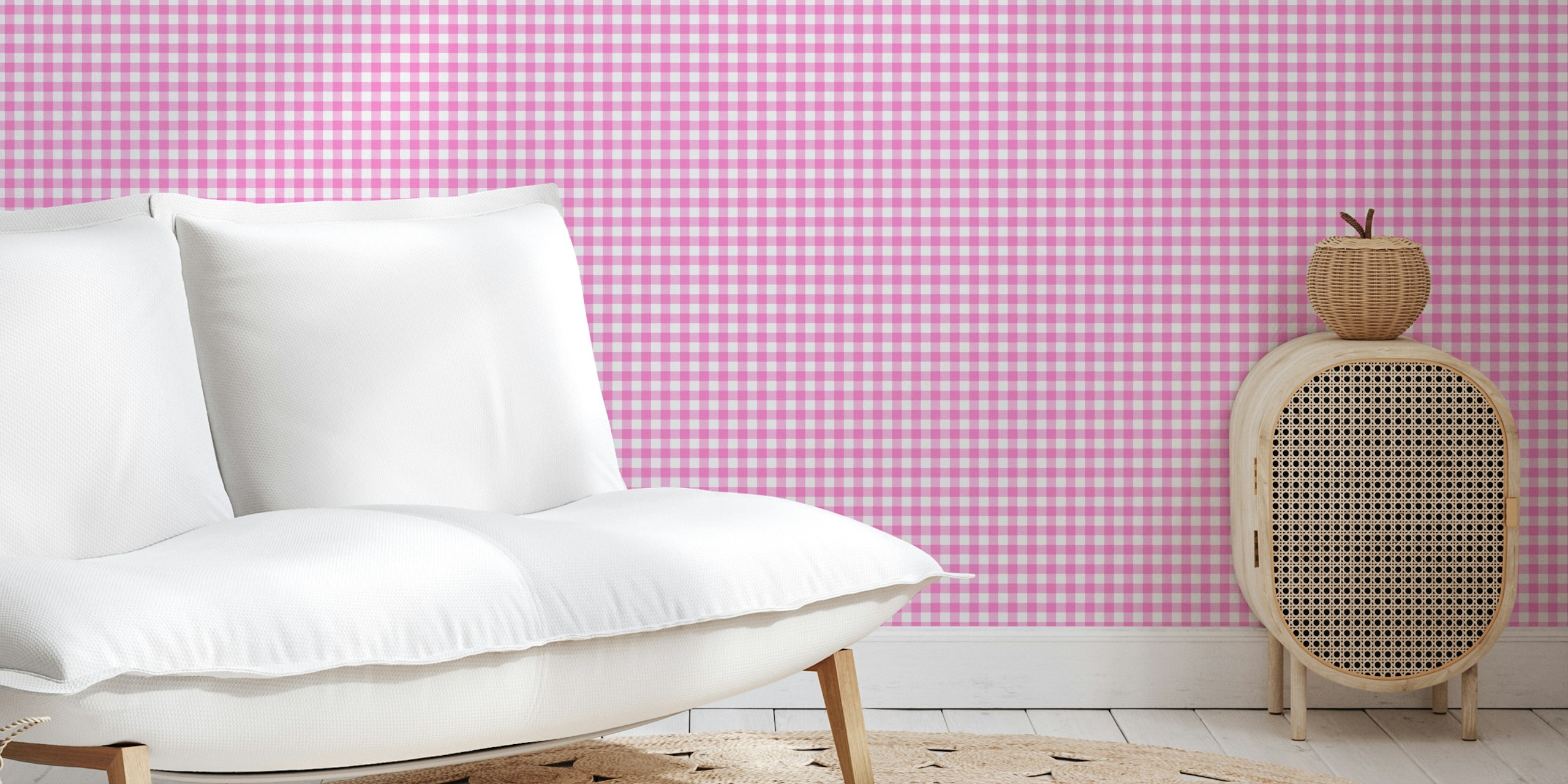 Pink and white gingham pattern wallpaper