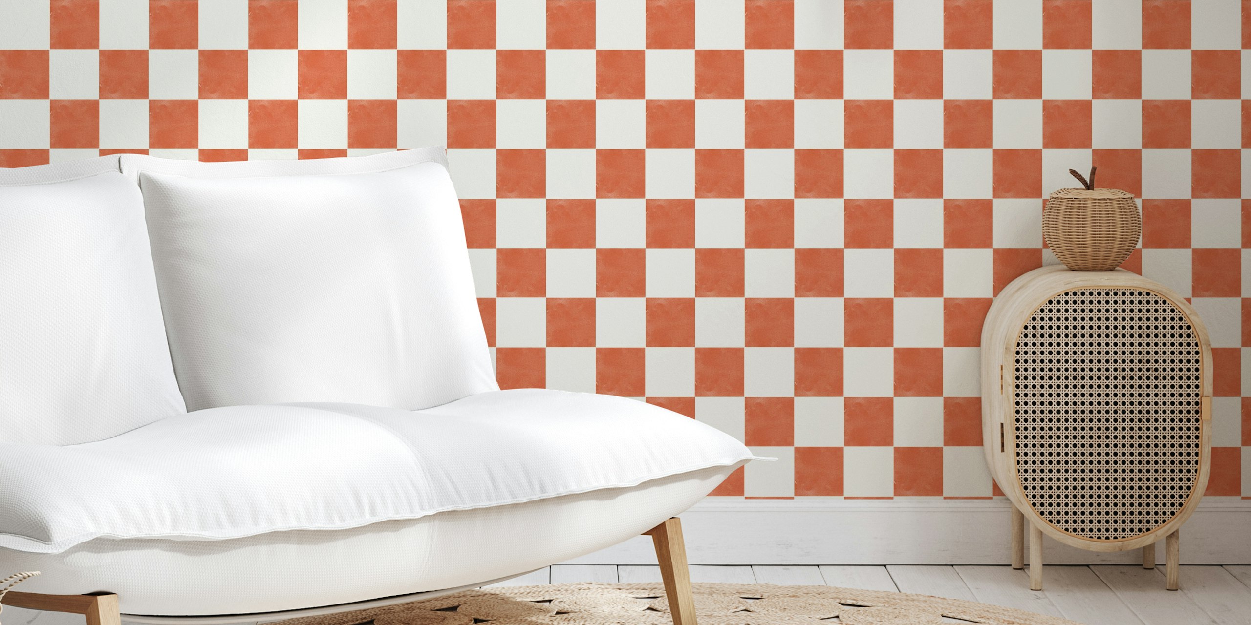 Vintage watercolor red checks wallpaper in a room