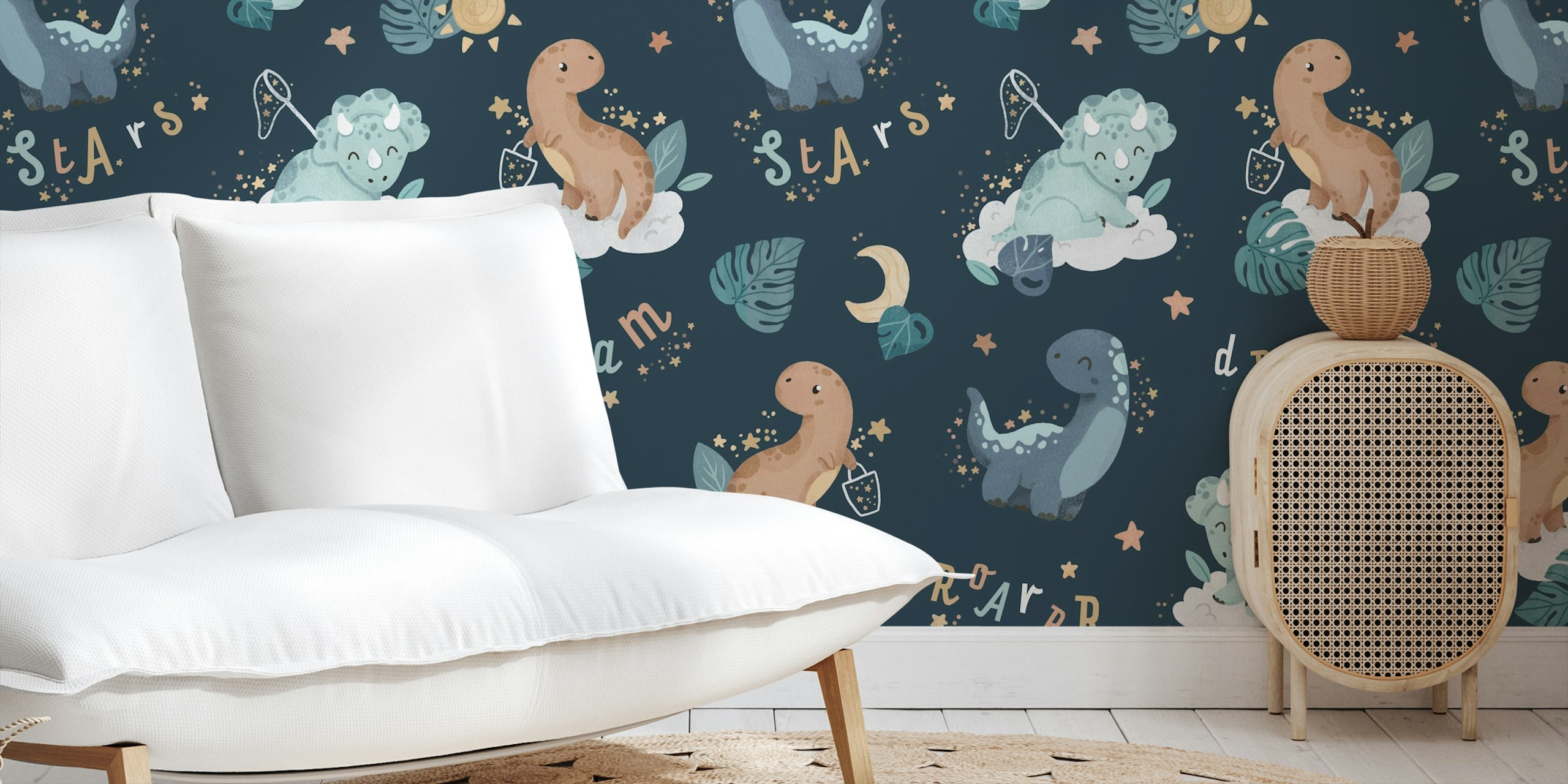 Design tapety Dino Dream navy w pokoju