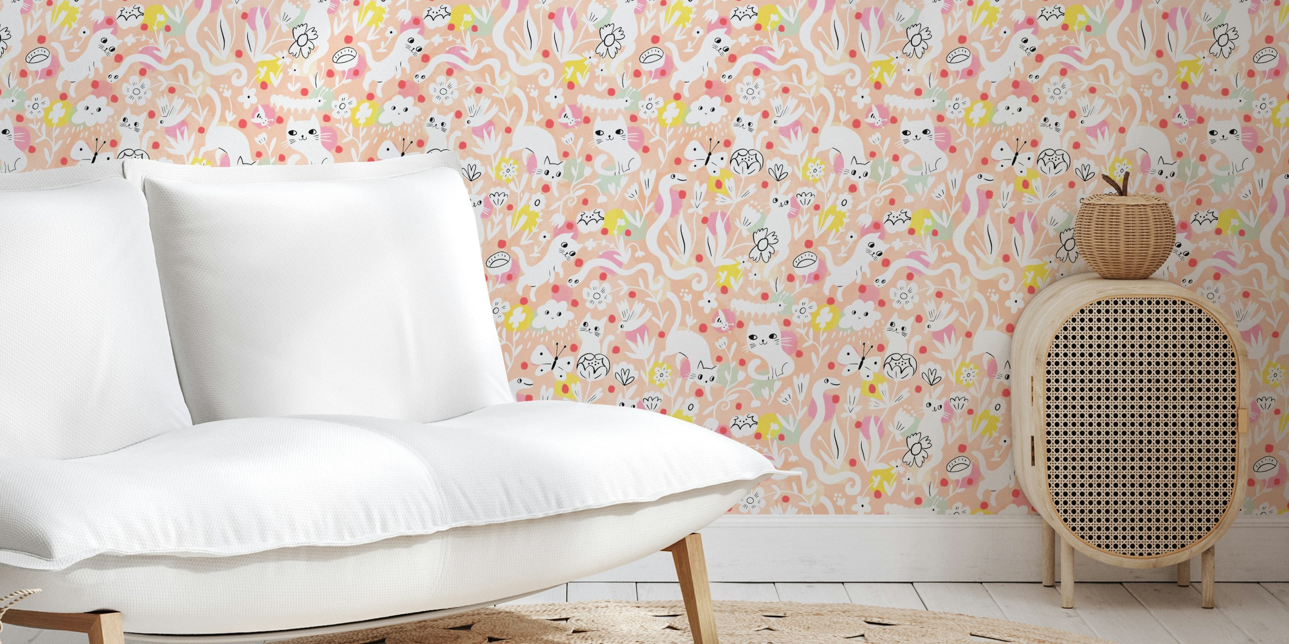 Playful cats and creatures wzór tapety