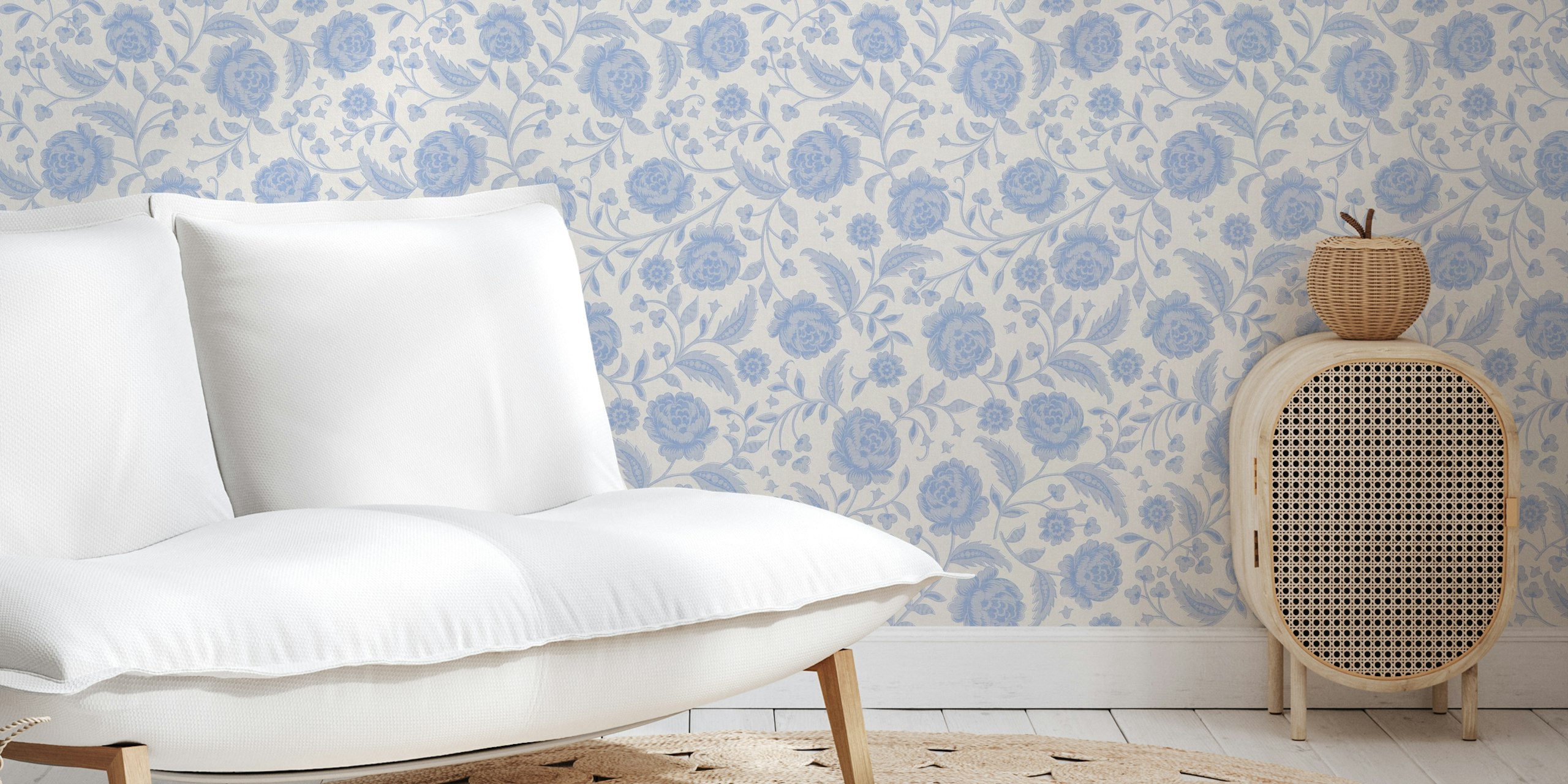 Sky blue floral wallpaper σε ένα δωμάτιο