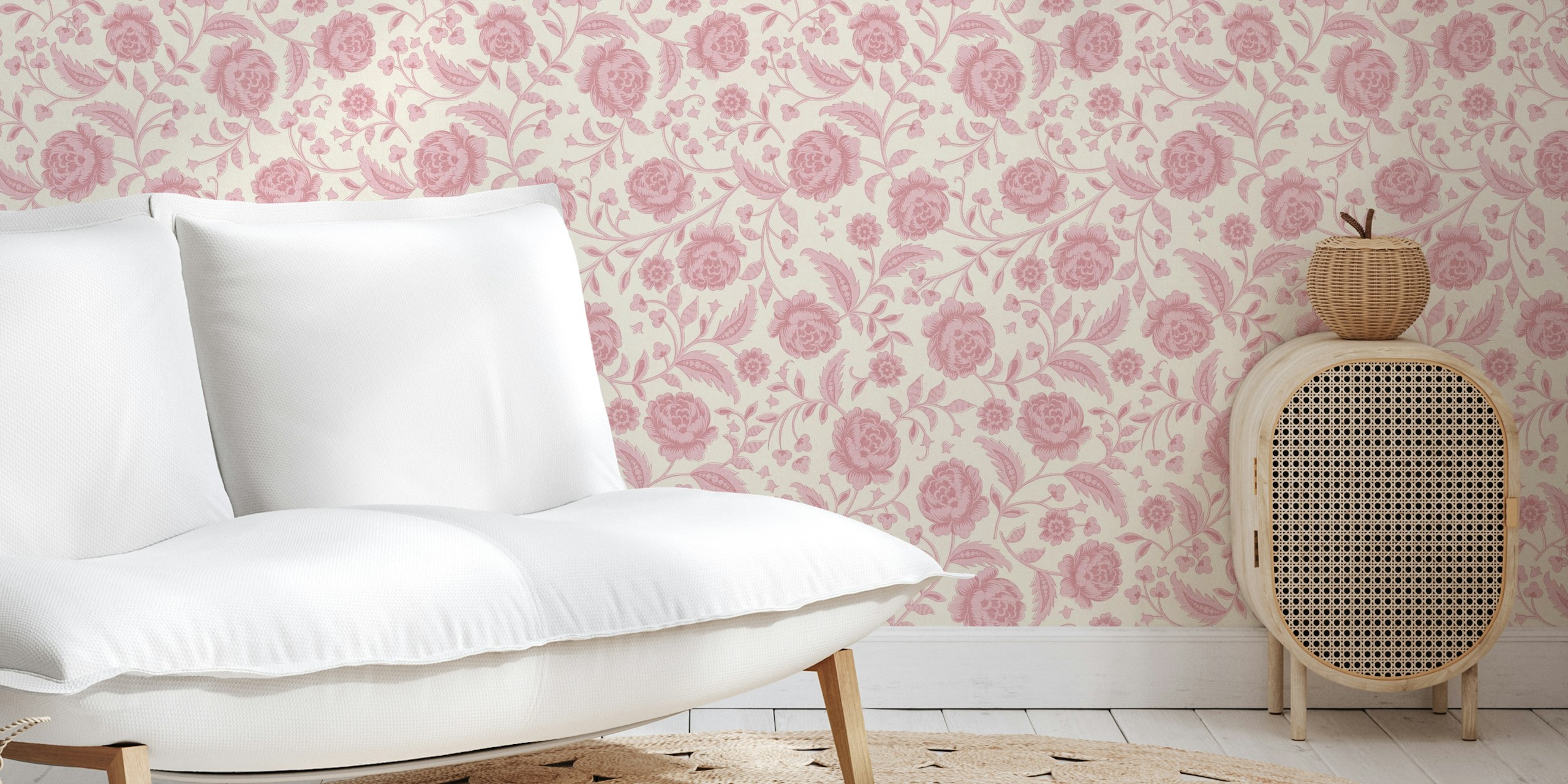 Romantic Rococo Ornate Chintz Floral Pink papel de parede