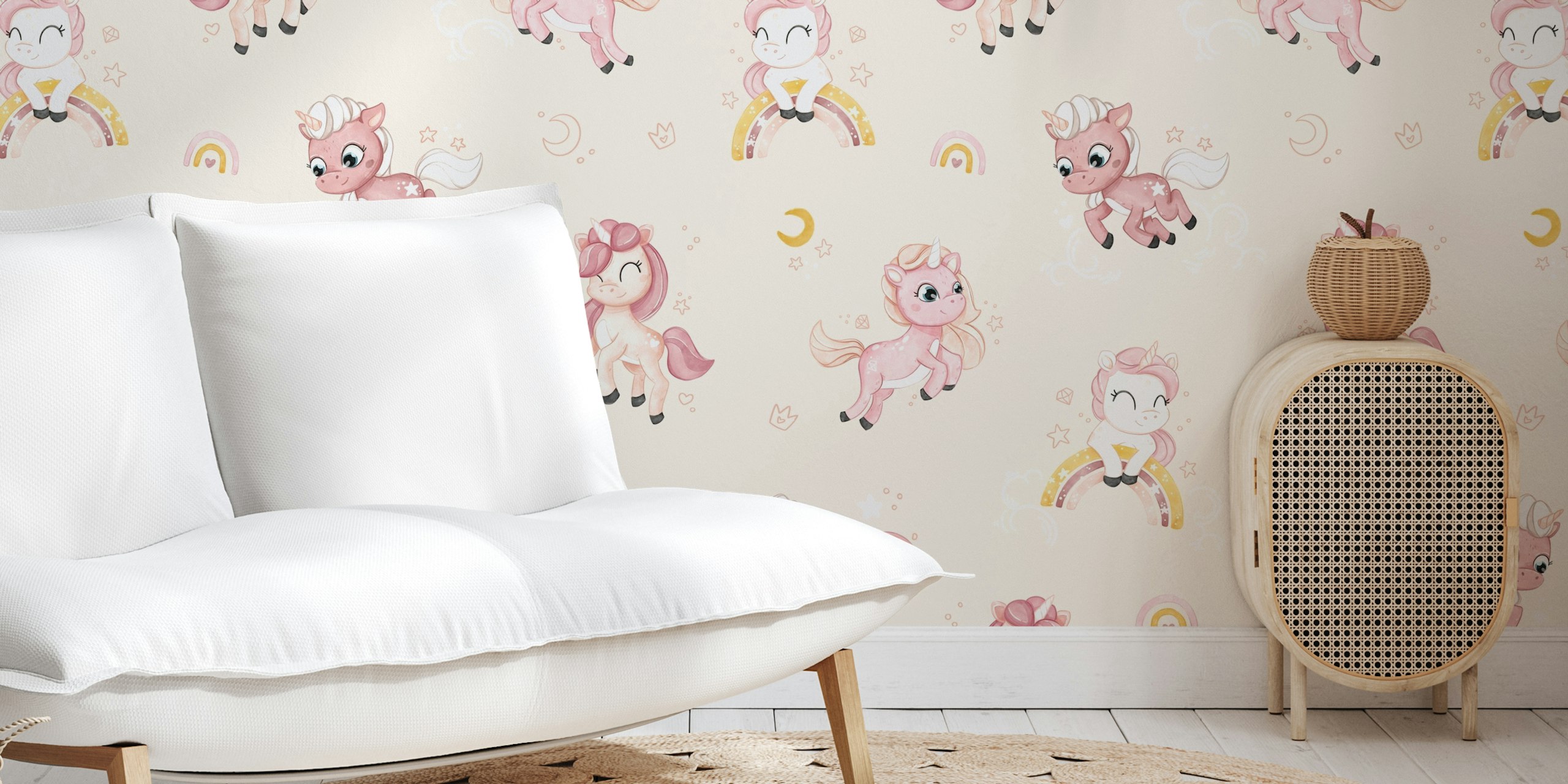 Unicorn Melodie peach tapet i et rom