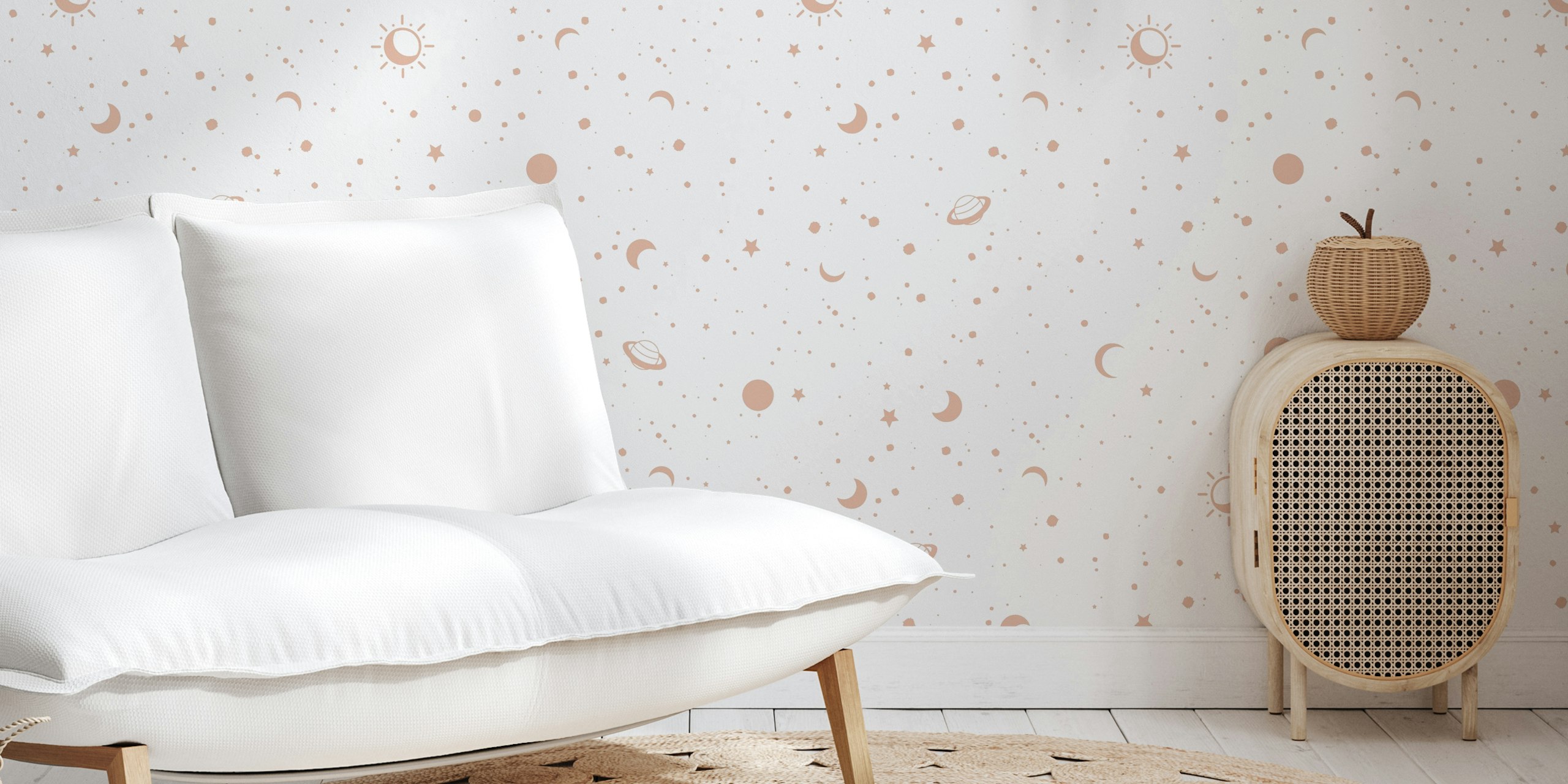 Celestial wallpaper with moons and stars design