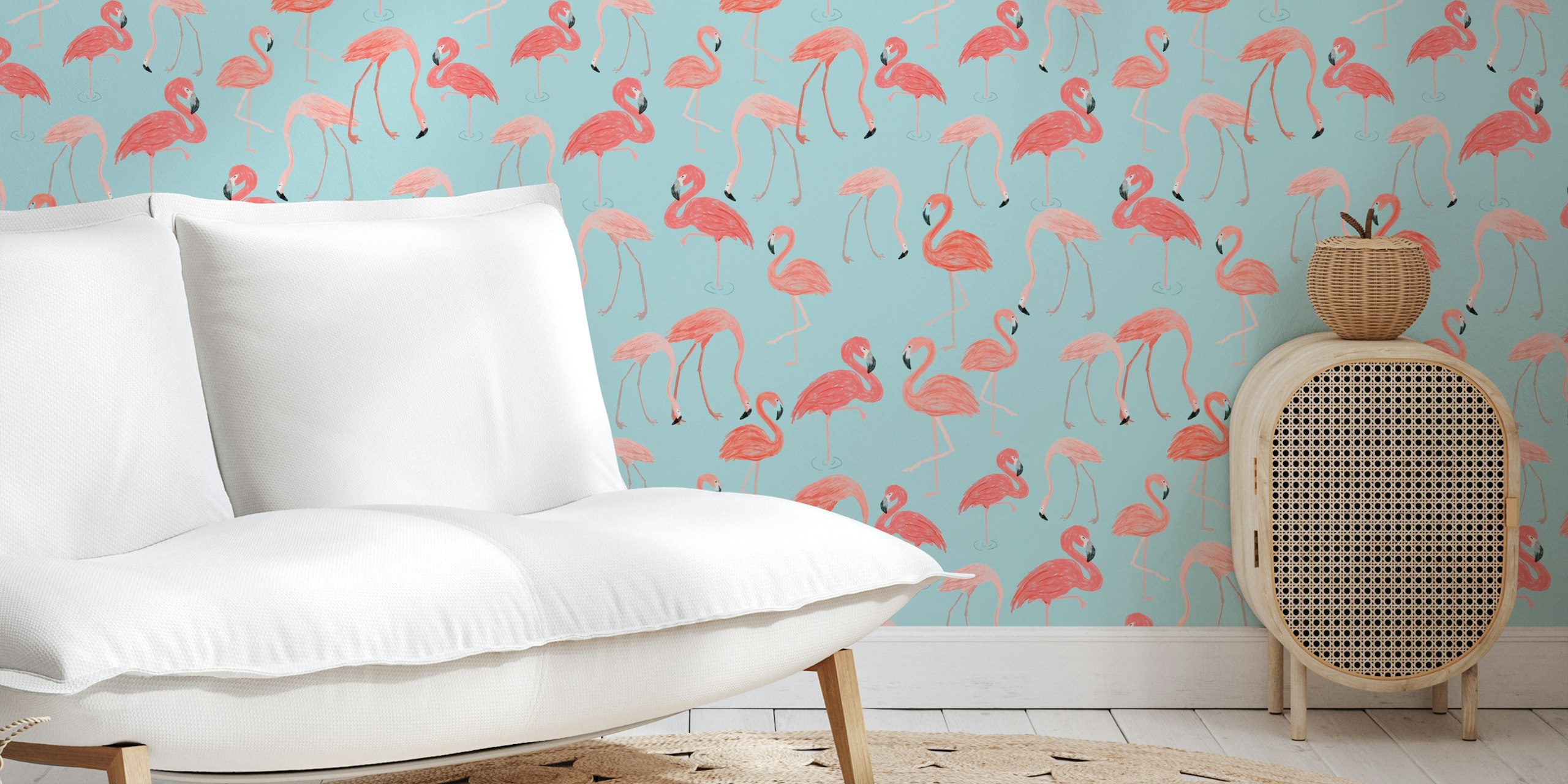 Pink Flamingo Aqua Paradise tapetti huoneessa