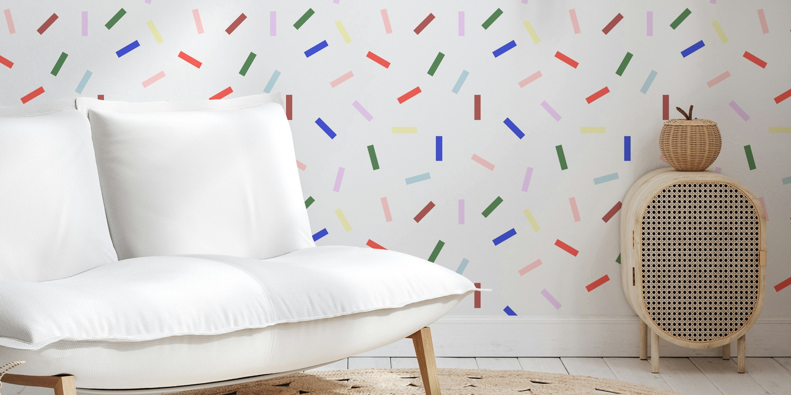 Colour Sprinkles wallpaper in een kamersetting.
