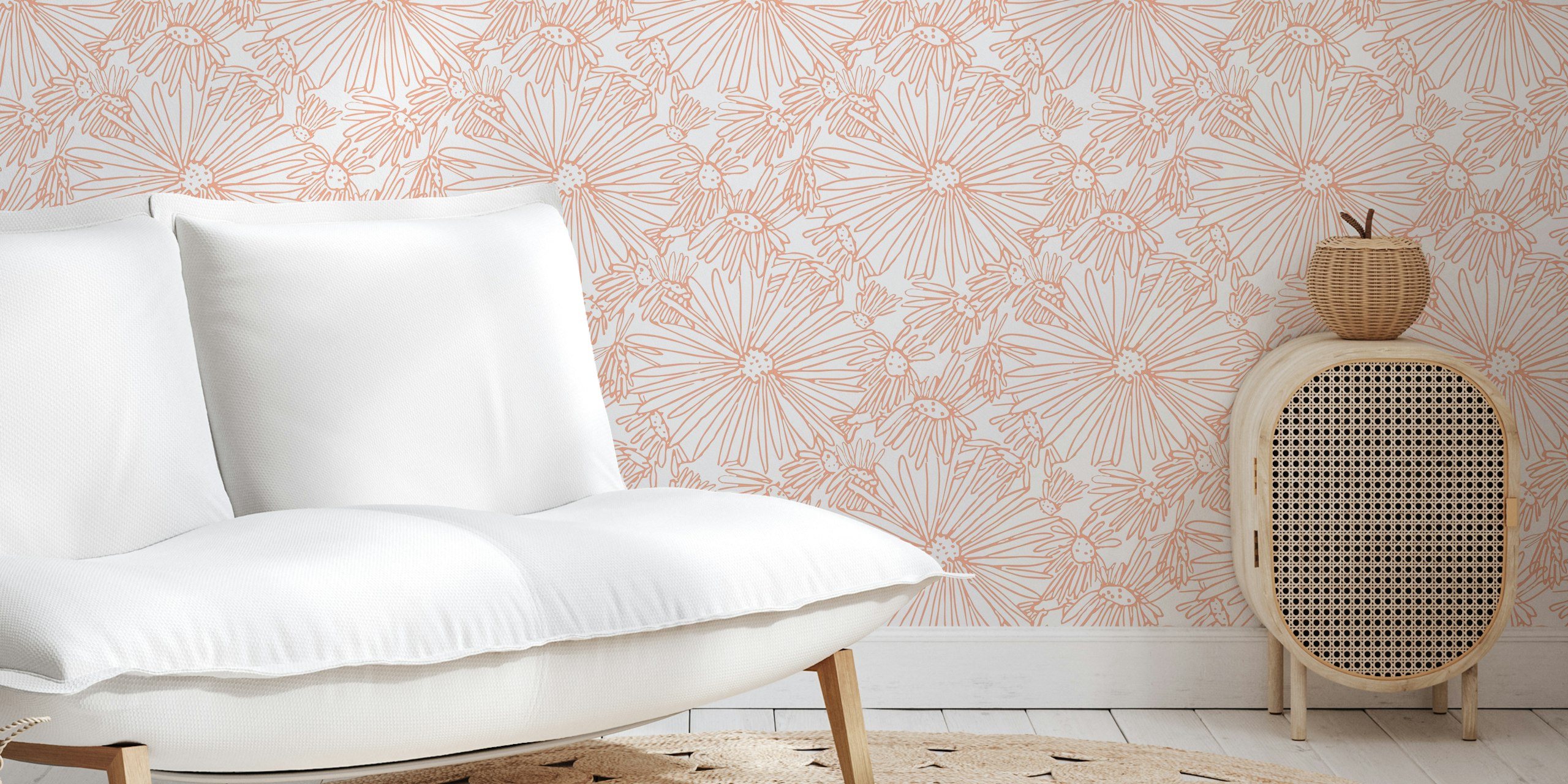 Pink daisy flowers in sketch style wallpaper