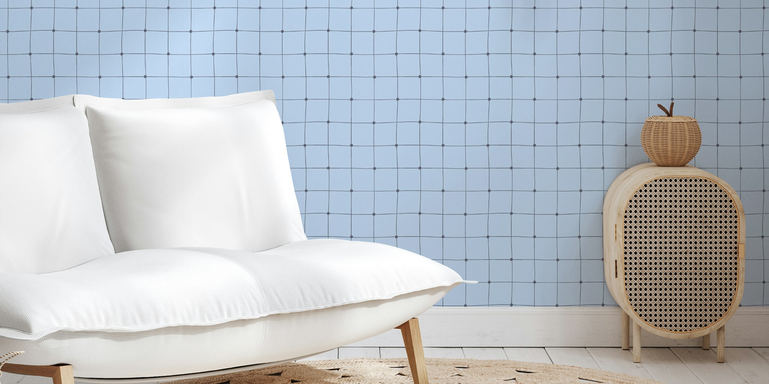 Blue Grid Serenity wallpaper in a room