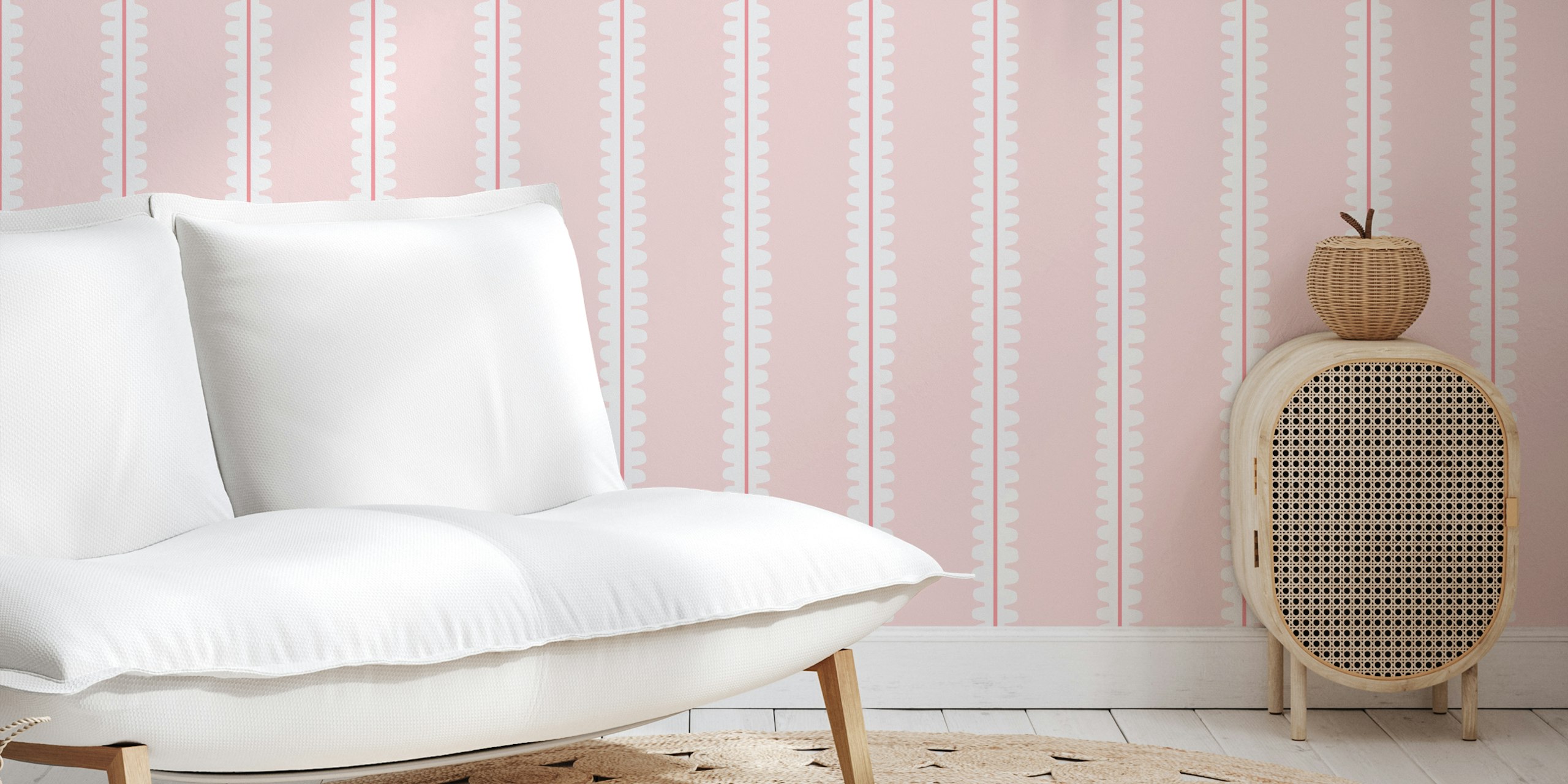 Hand drawn scallop stripes tapet i mjuk rosa