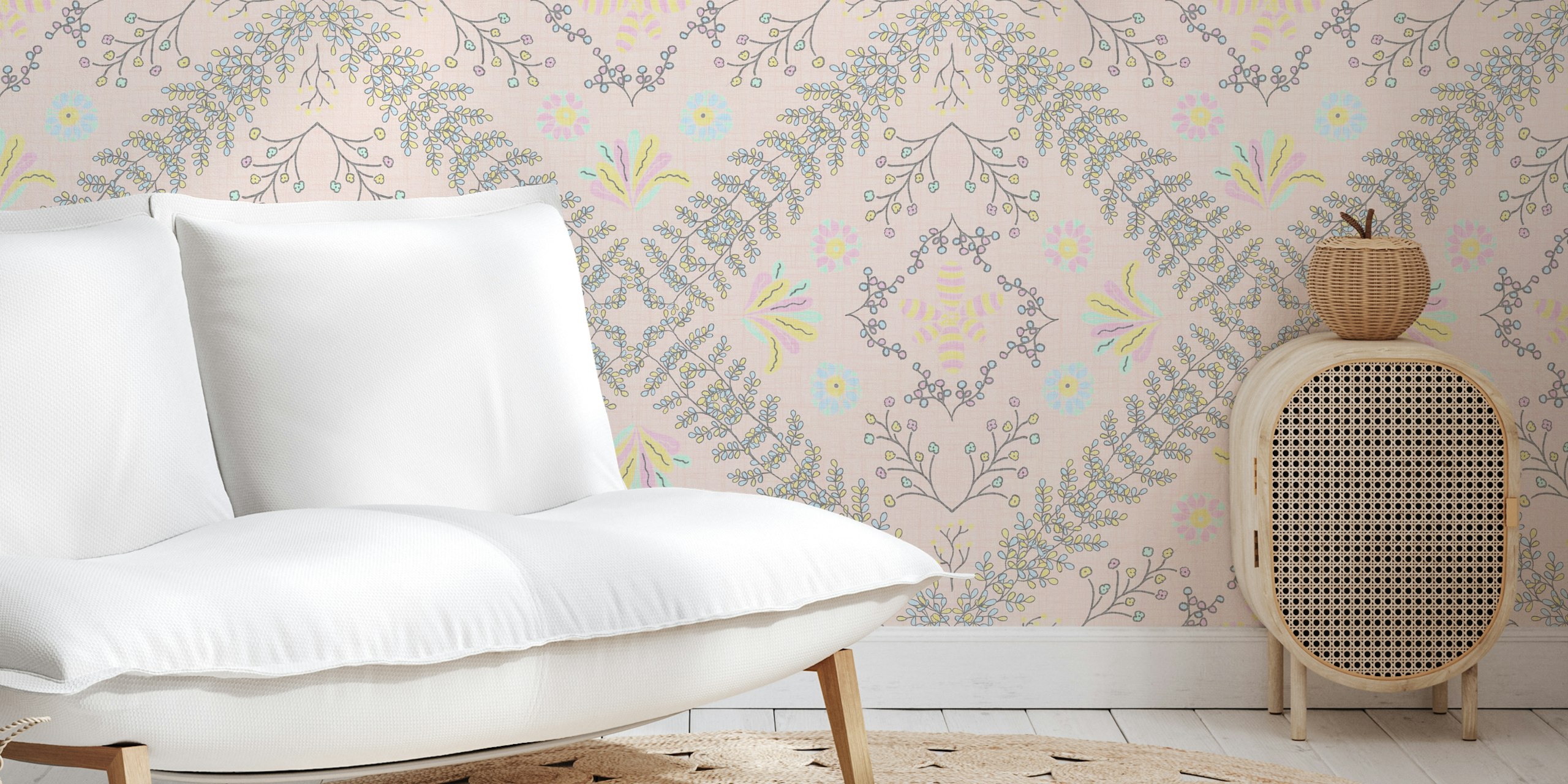 Wallpaper Bloom Tapestry Pink w pomieszczeniu