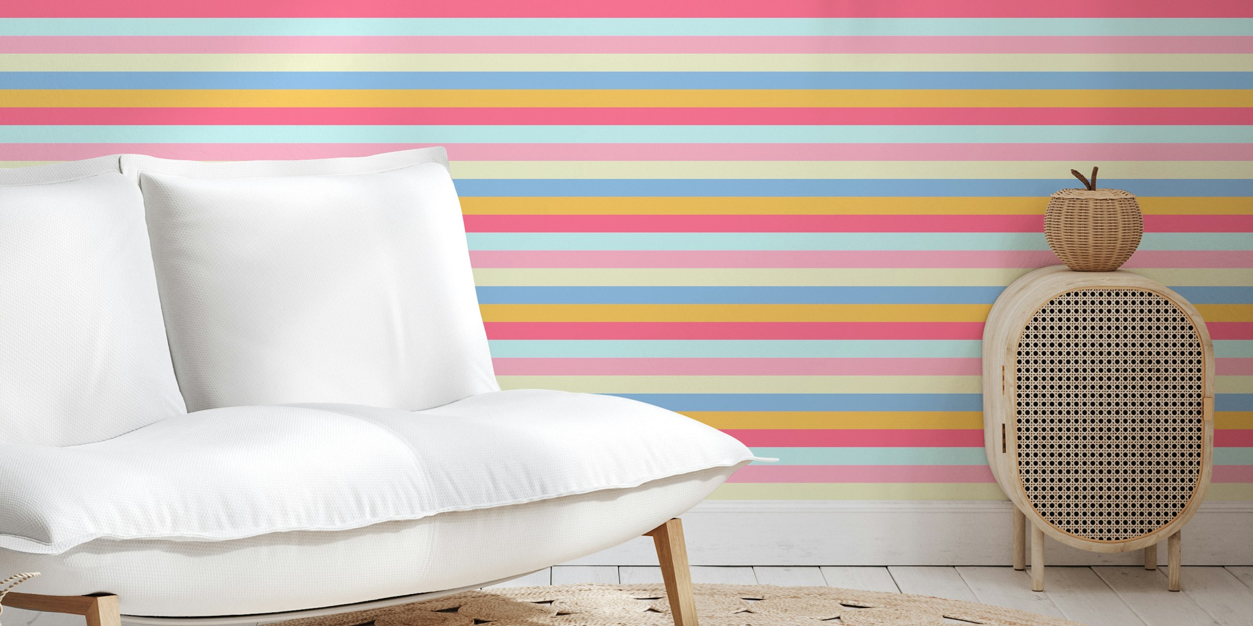 Rainbow Stripe Charm -tapetti huoneen asetelmassa