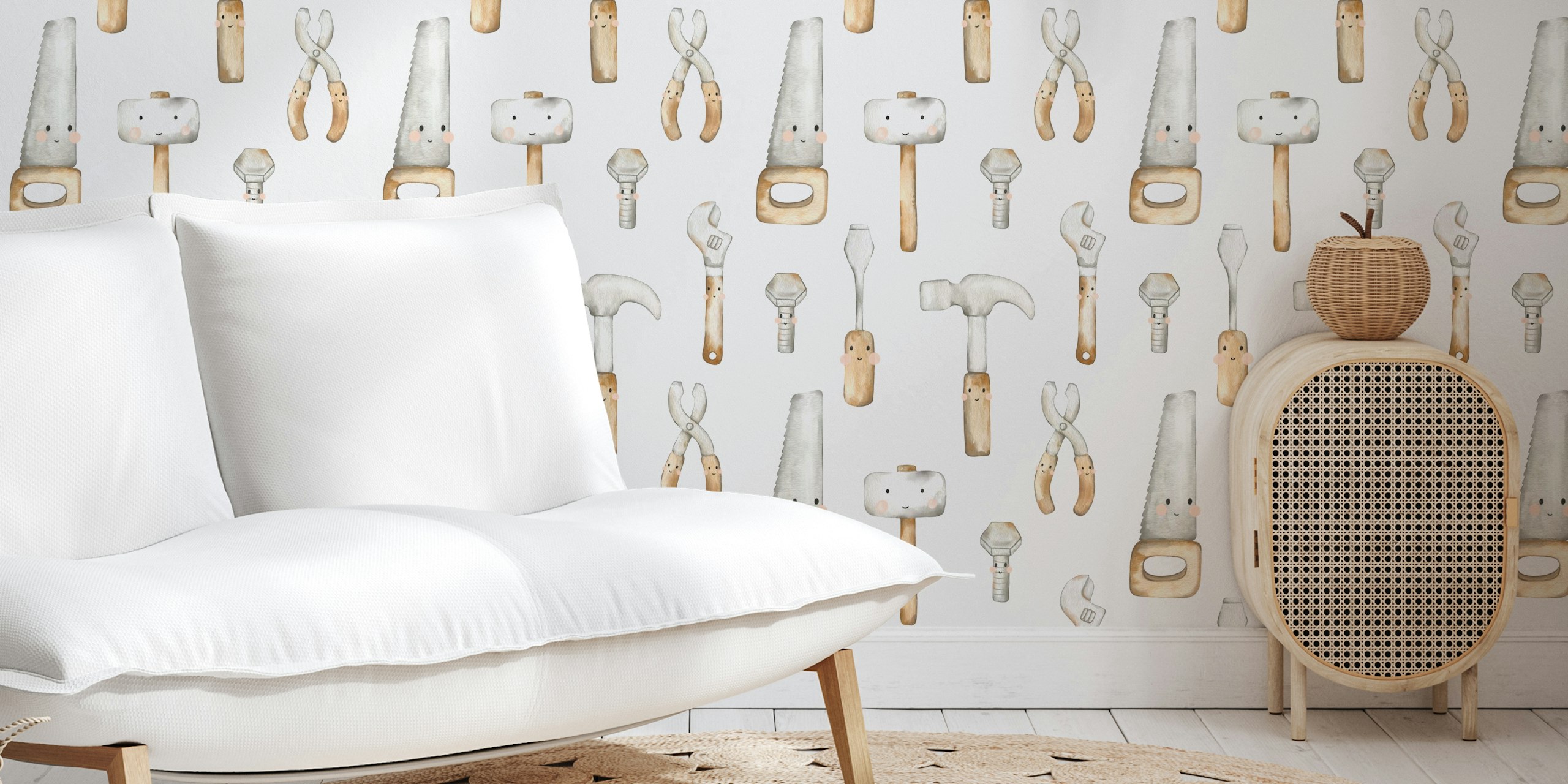 Happy Tools In White papel pintado en una habitación