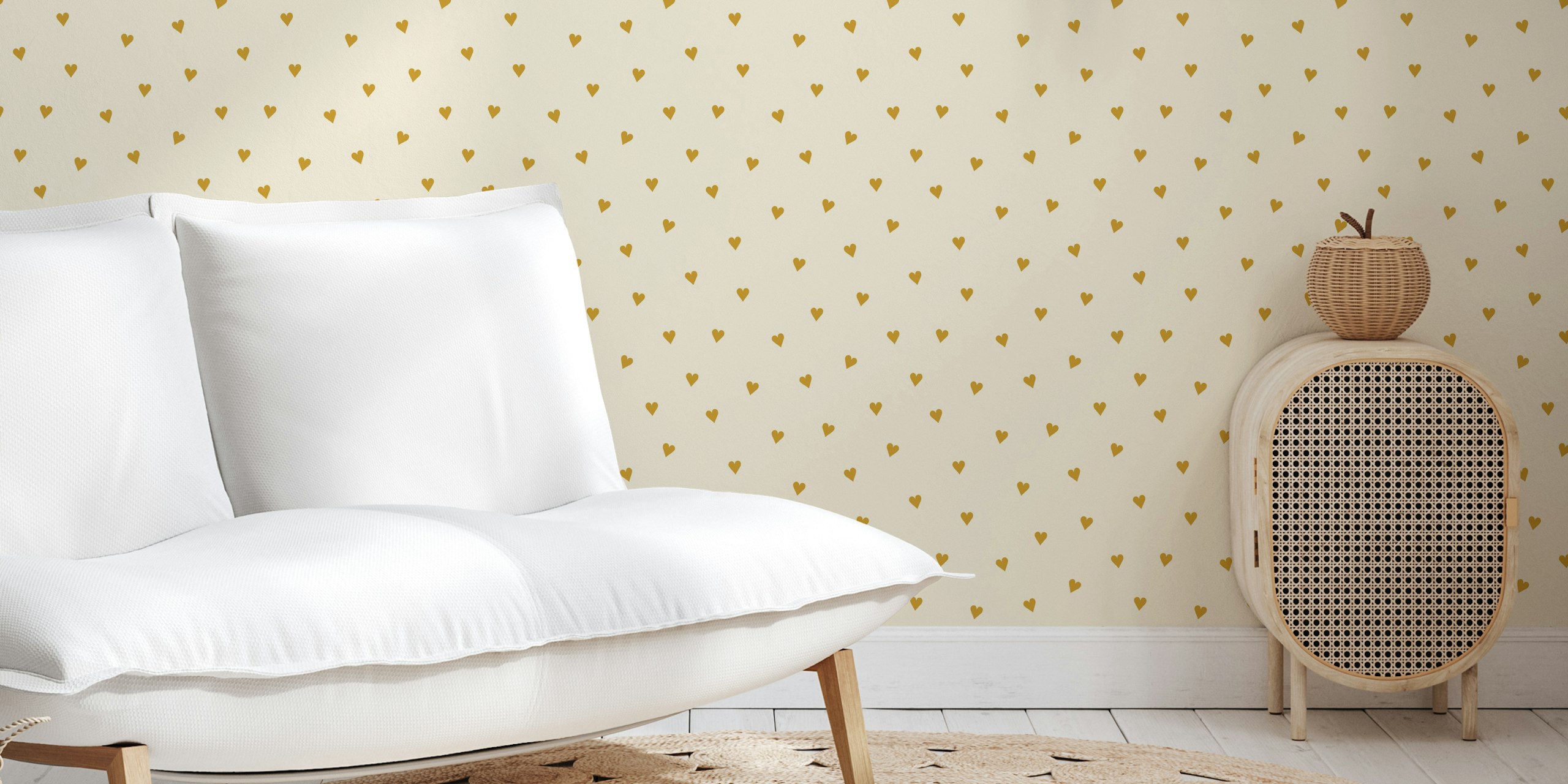 Pretty little hearts - gold on cream - S papel pintado