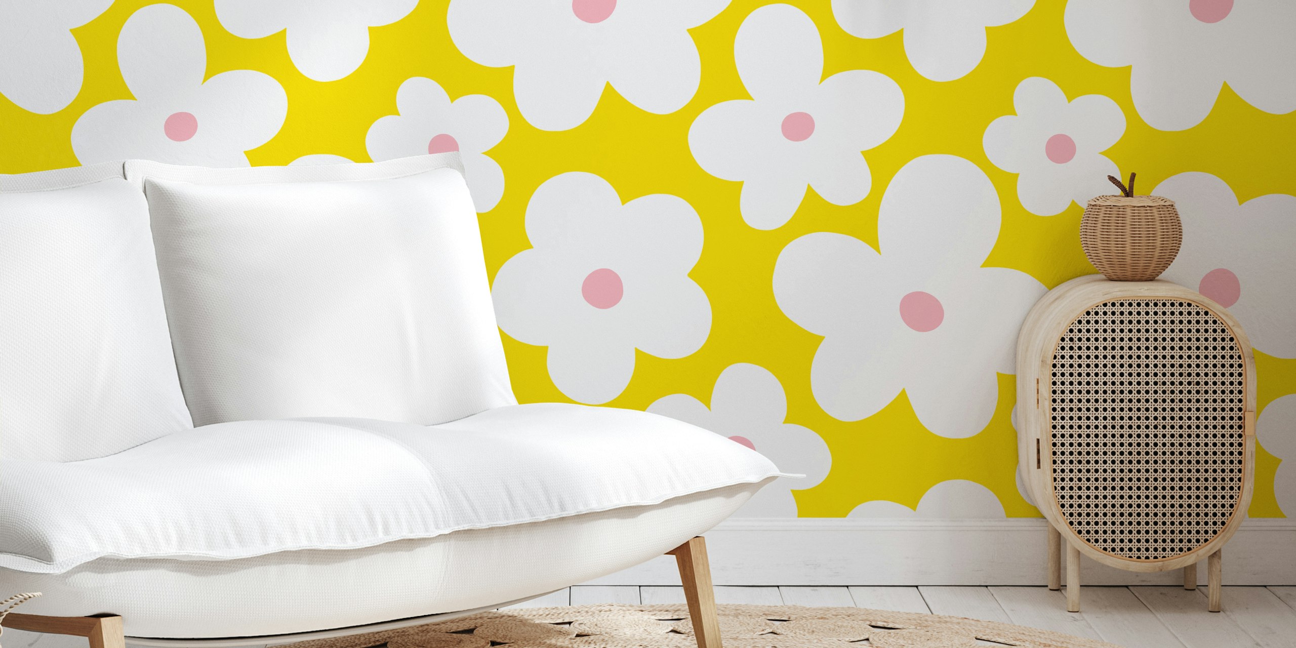 Lulu Scandi Flowers wallpaper in a bright room