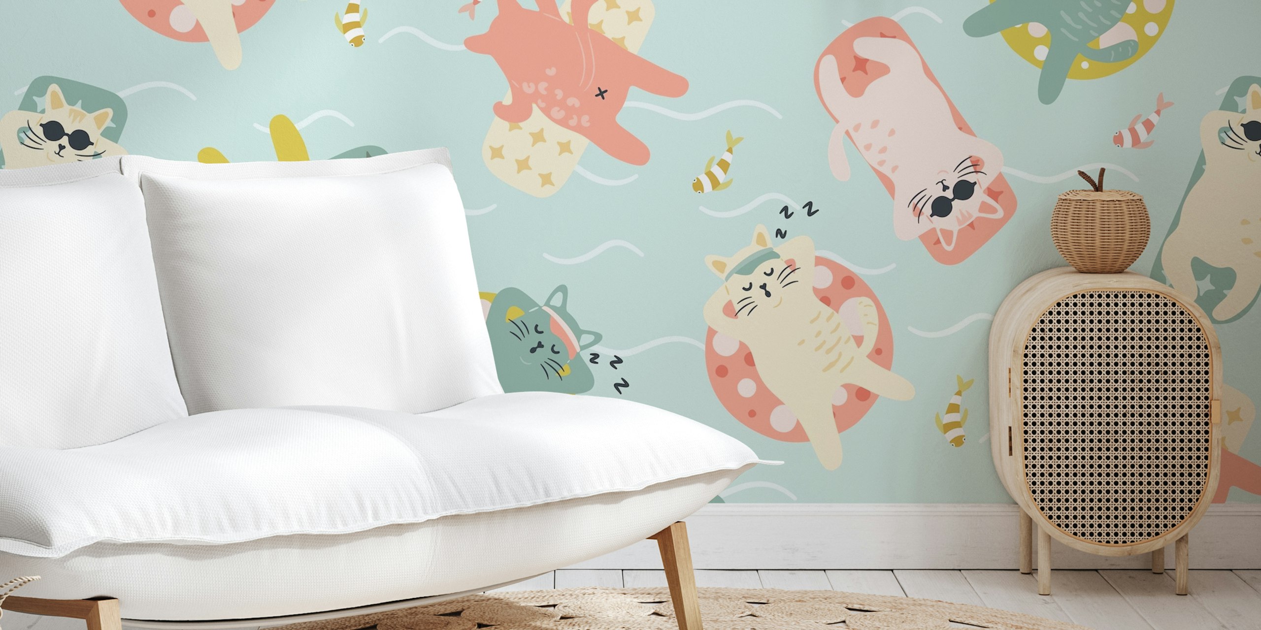 Fototapete Pool Cartoon-tiere, die im Pool schwimmen