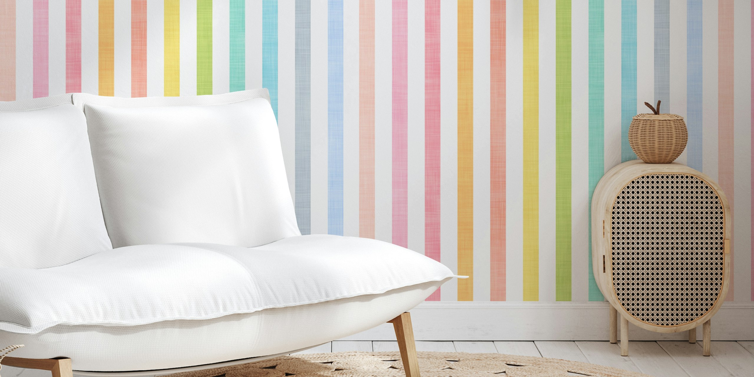 Pastel rainbow stripes in soft colors on white background wallpaper