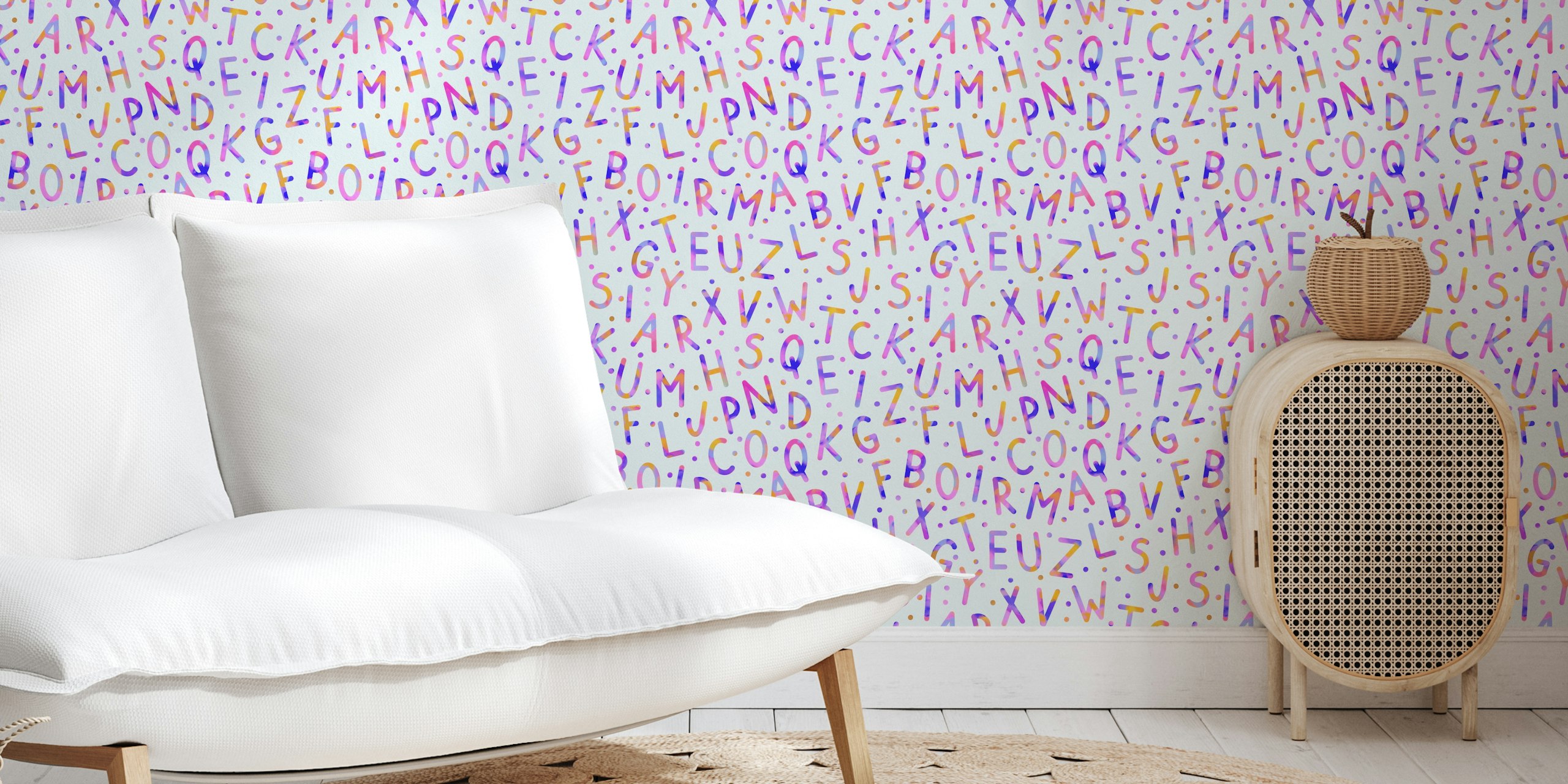 Rainbow alphabet wallpaper in a room