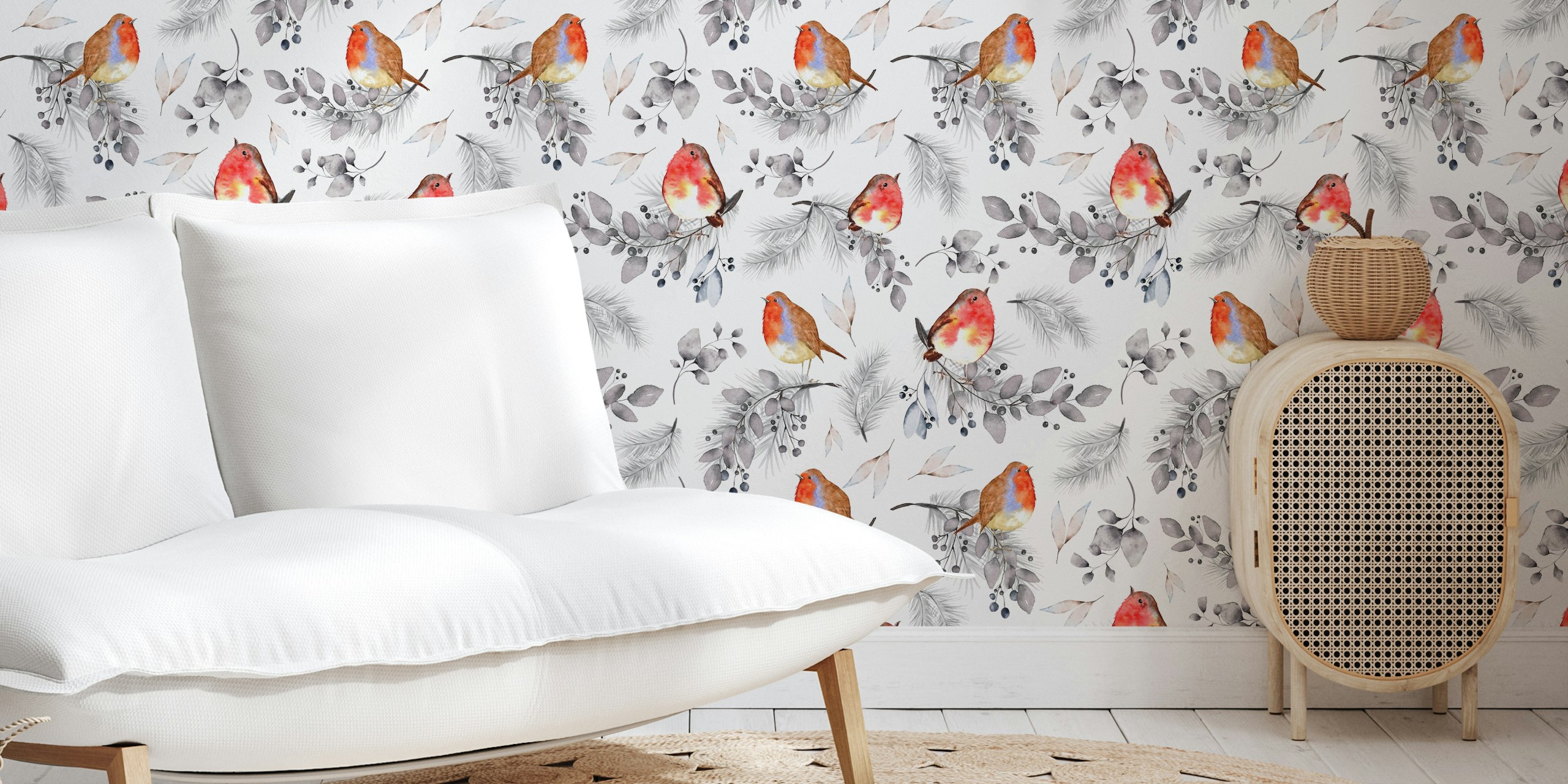 Red winterbirds in einem gemütlichen Zimmer