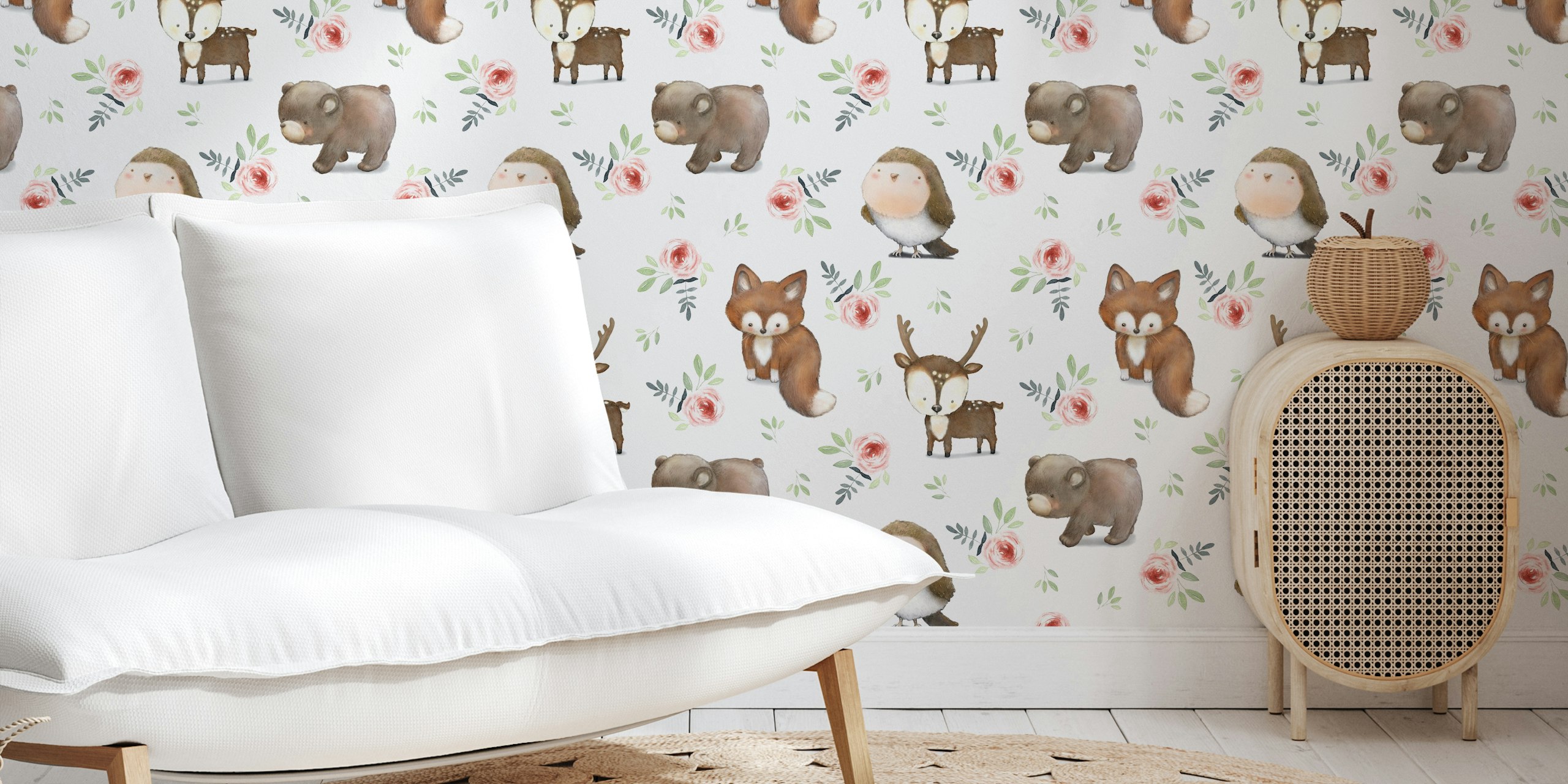 Wild Animals Flower Forest wallpaper in room