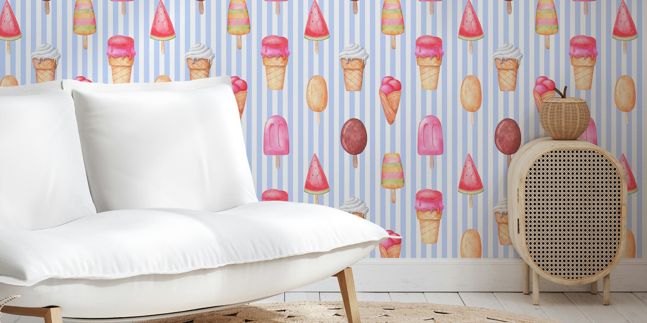 Ταπετσαρία Ice cream pattern παρουσιασμένη σε ένα δωμάτιο