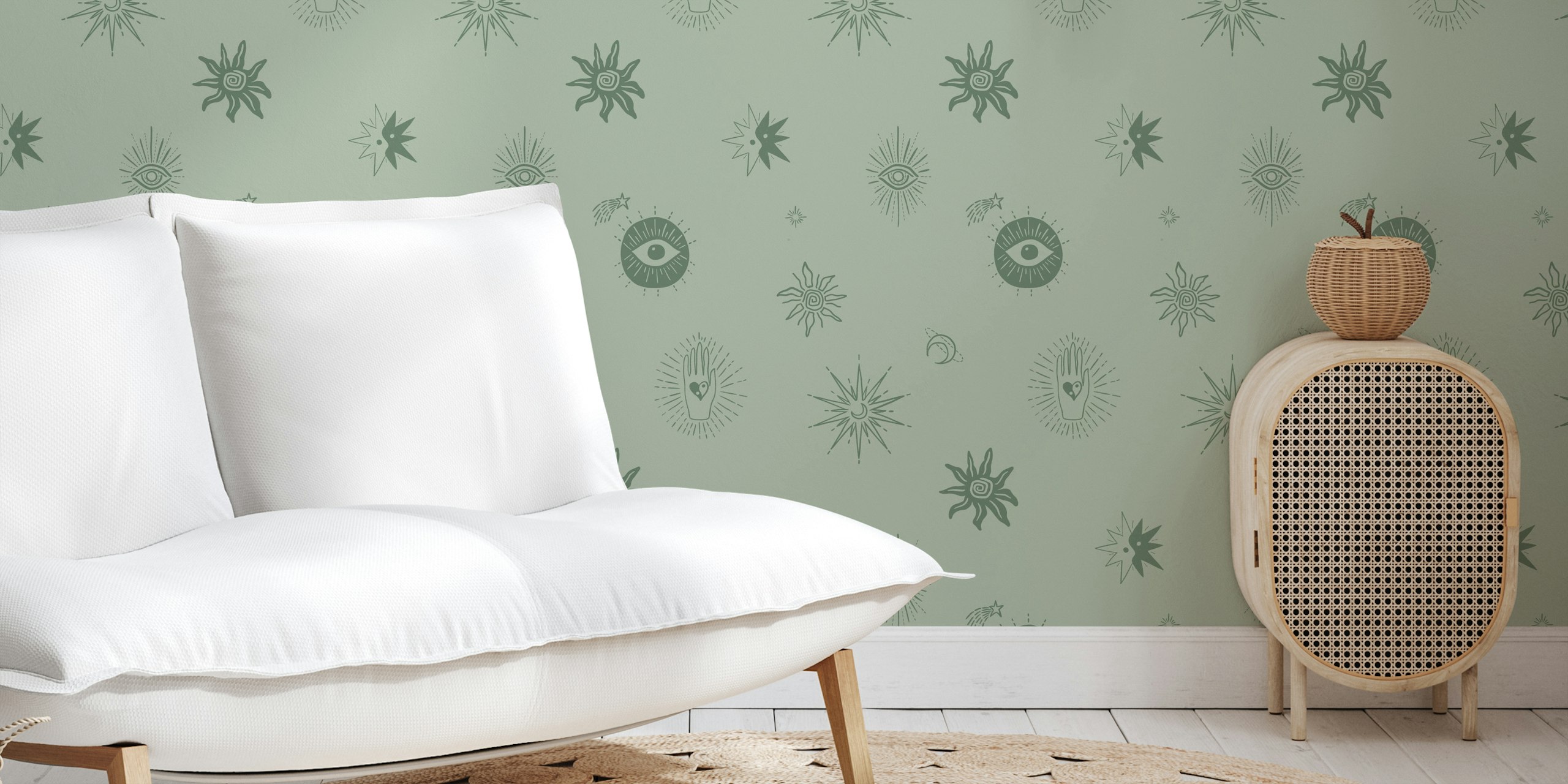 Cosmic Harmony tapet i ett grönt rum